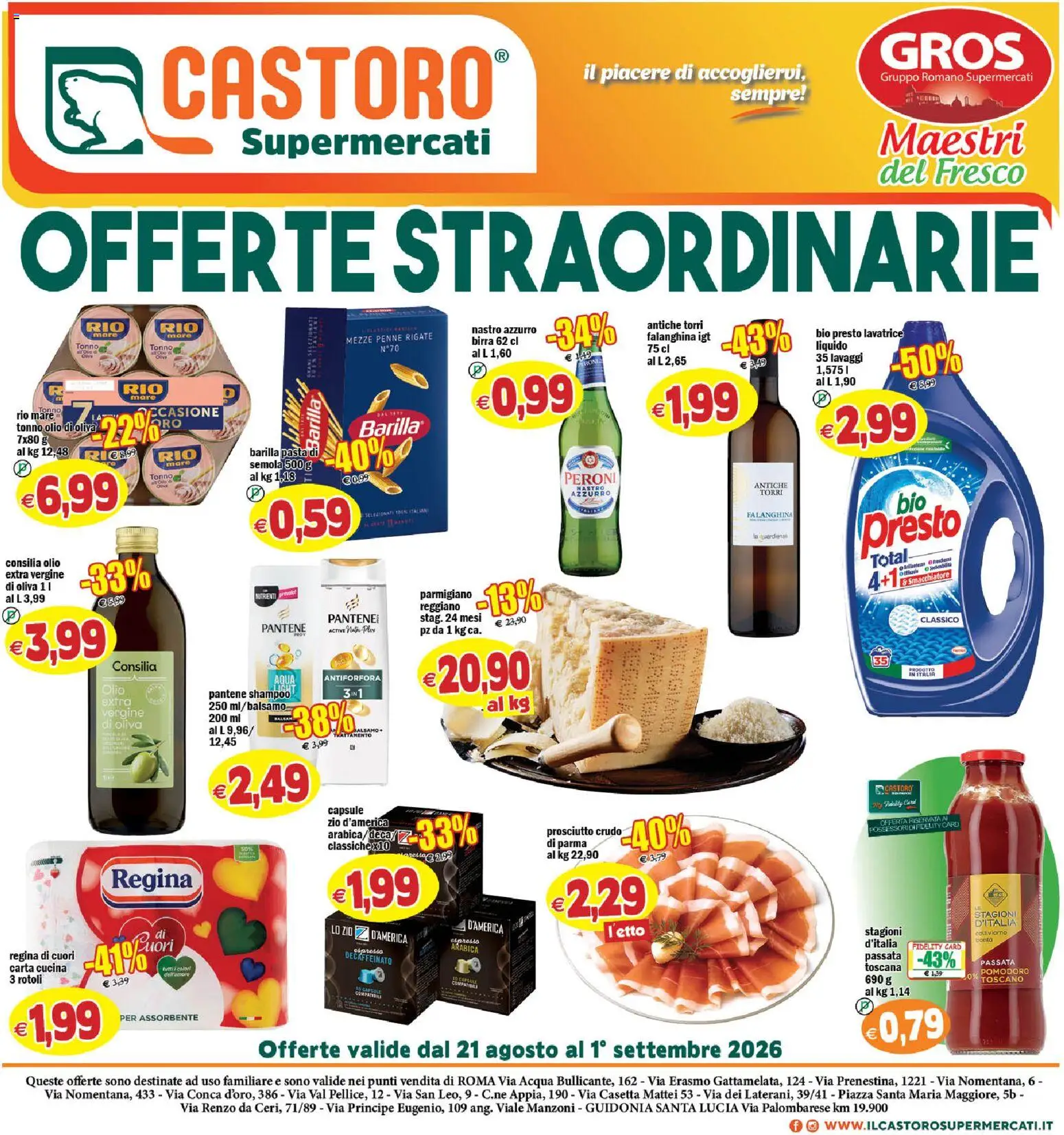 Volantino Il Castoro del 21/08/2026 | Pagina: 1 | Prodotti: Prosciutto Crudo, Olio, Prosciutto, Tonno