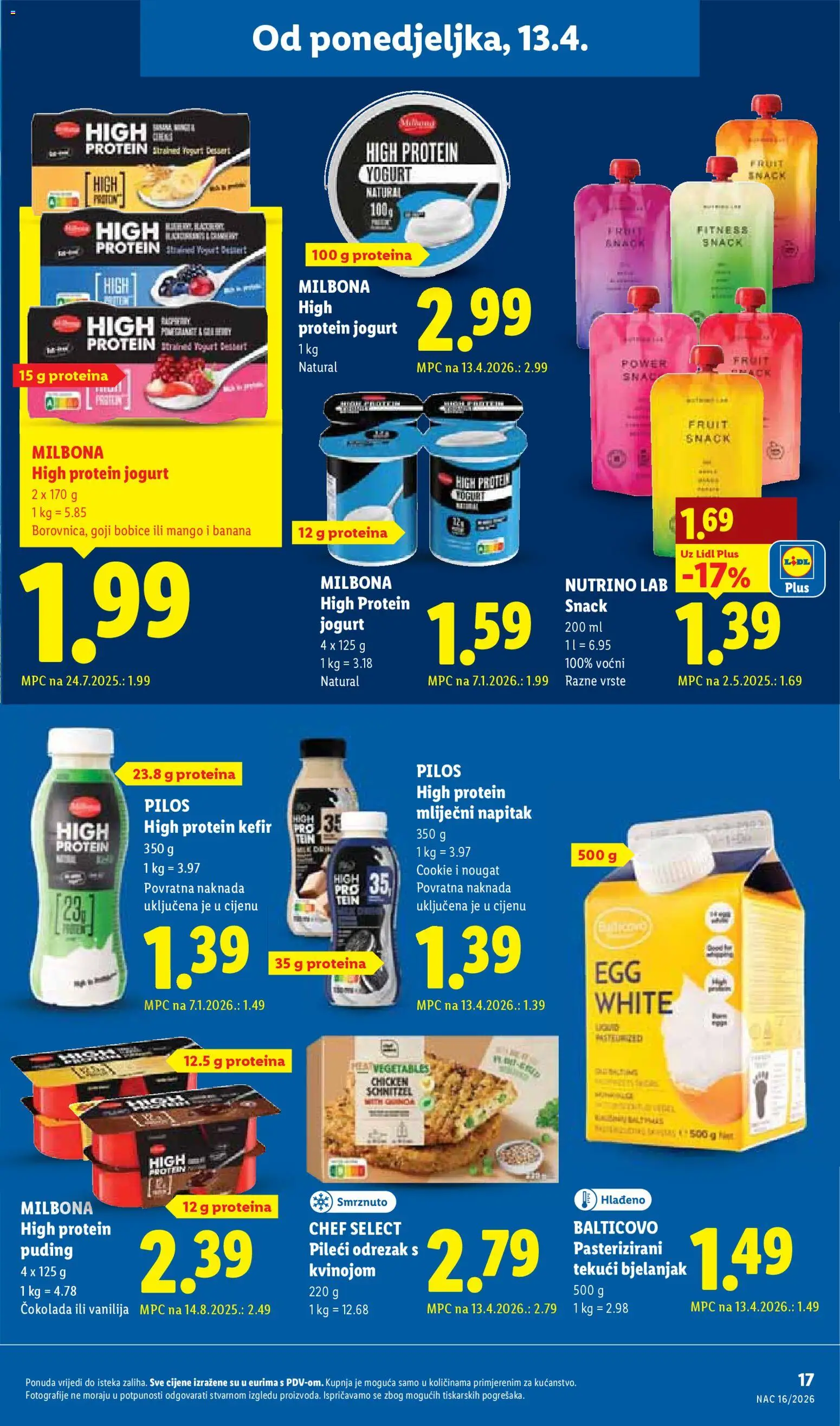 Lidl katalog | vrijedi od 13.04.2026 | Stranica: 17 | Proizvodi: Protein puding, Jogurt, Mango, Kefir