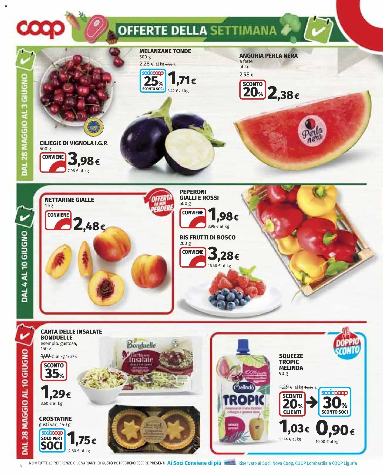 Volantino COOP del 28.05.2026 | Pagina: 4 | Prodotti: Peperoni, Crostatine, Anguria, Melanzane