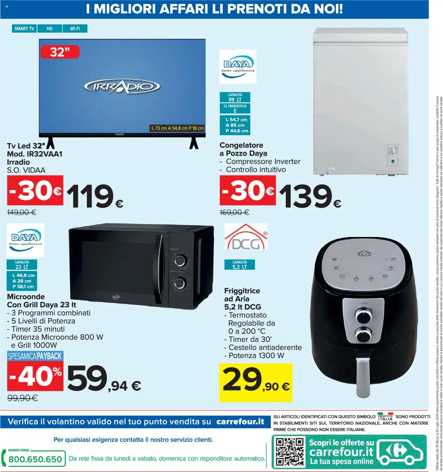 Volantino Carrefour del 30.03.2026 | Pagina: 4 | Prodotti: Microonde, smart TV, Congelatore, Friggitrice