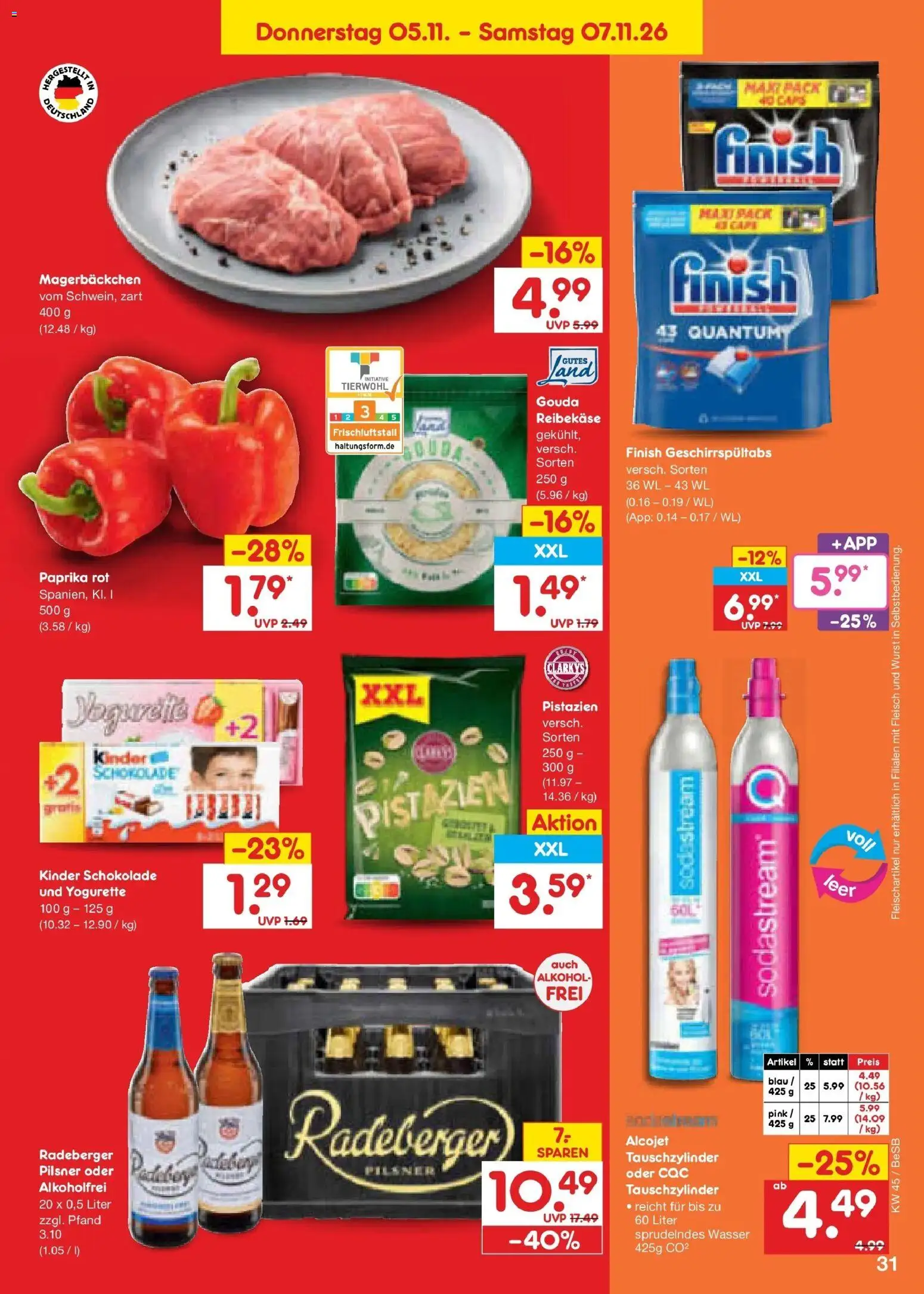 Netto Marken-Discount Prospekt Berlin-Prenzlauer Berg (ab 02.11.2026) » Angebote | Seite: 47 | Produkte: Schokolade, Wurst, Reibekase, Sodastream