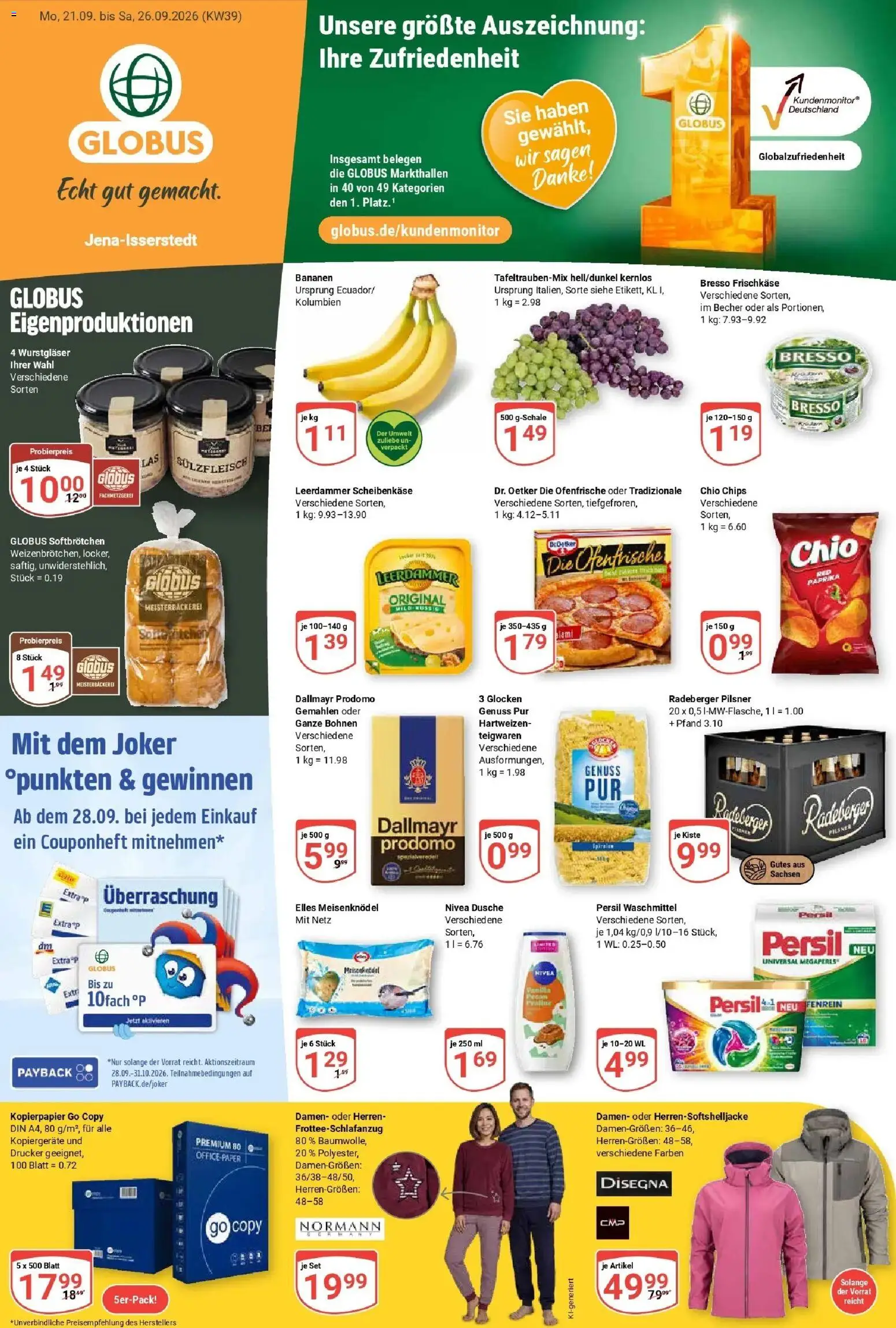 Globus Prospekt Isserstedt (ab 21.09.2026) » Angebote online | Seite: 3 | Produkte: Dallmayr prodomo, Radeberger pilsner, Drucker, Persil