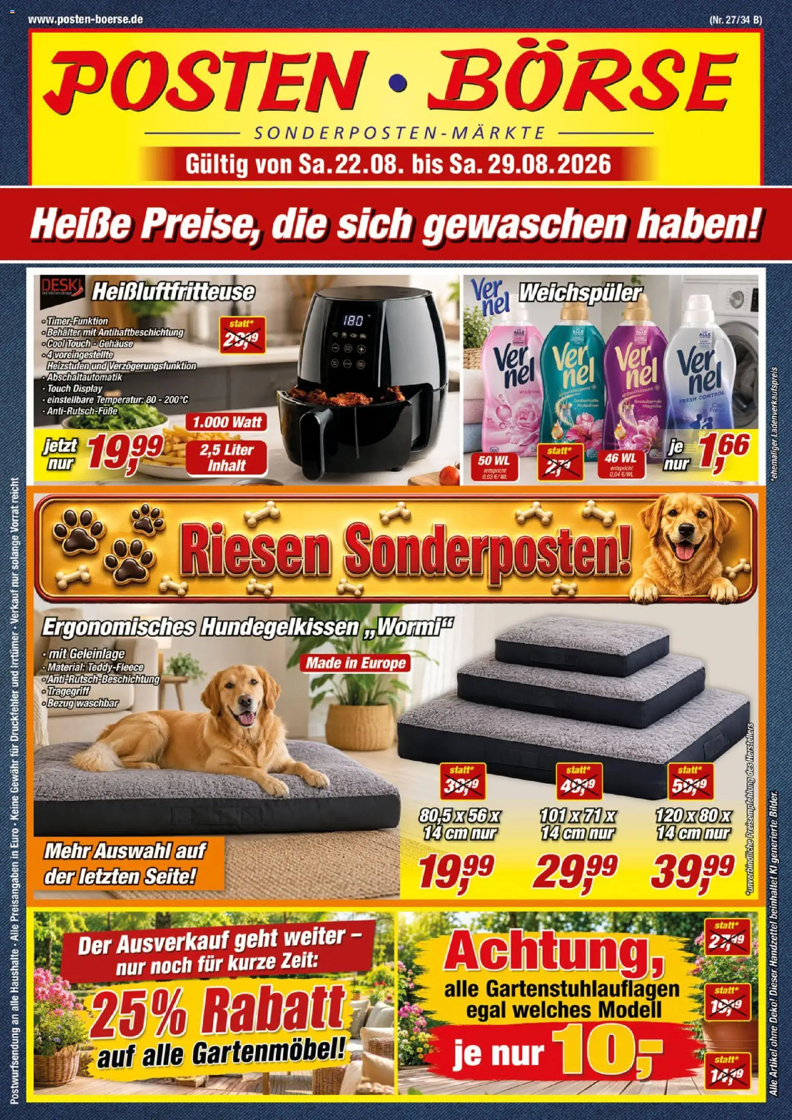 Posten Börse Prospekt – gültig ab 22.08.2026 | Seite: 1 | Produkte: Gartenmöbel, Weichspüler, Heißluftfritteuse