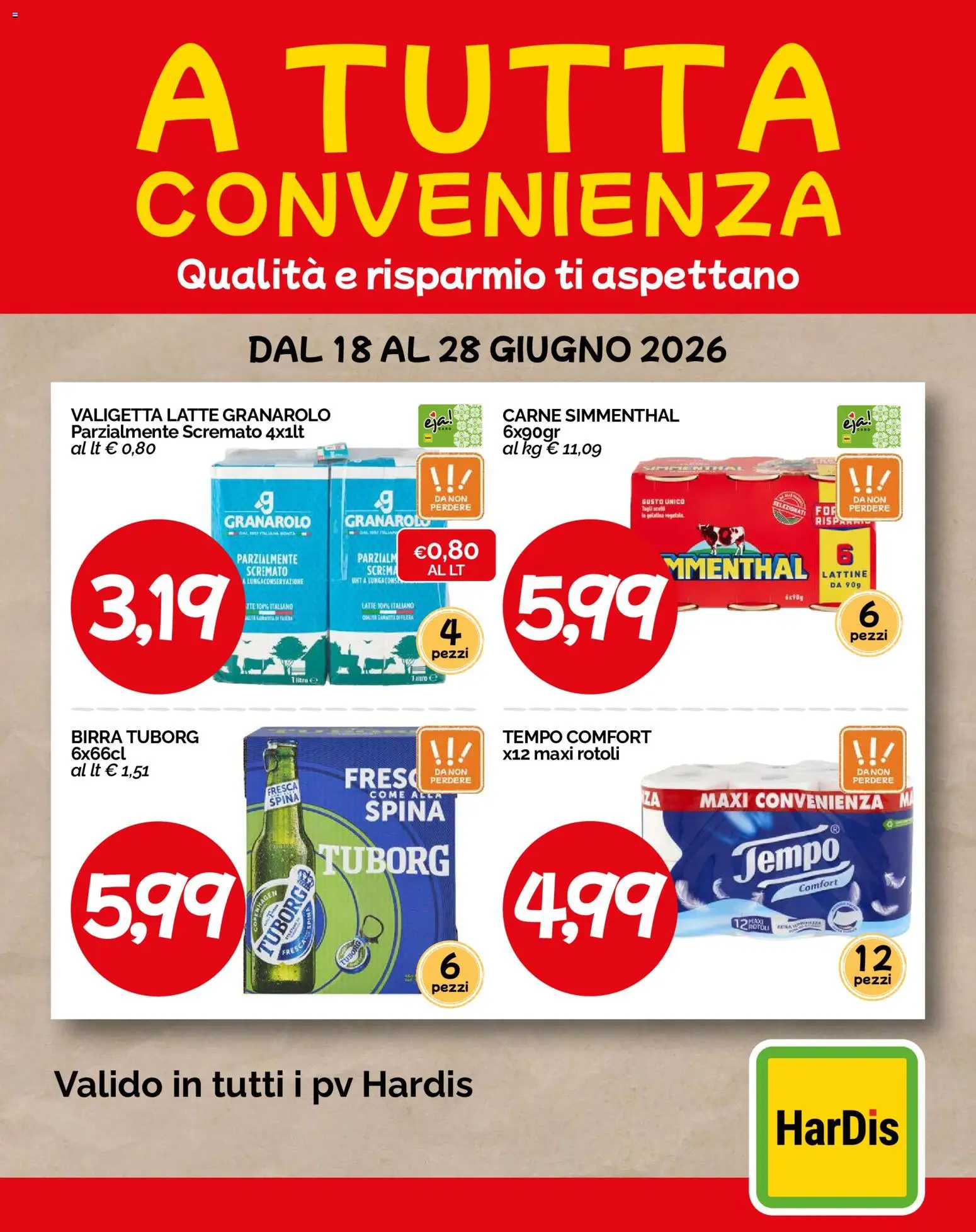 Volantino HarDis del 18.06.2026 | Pagina: 1 | Prodotti: Birra, Latte, Valigetta