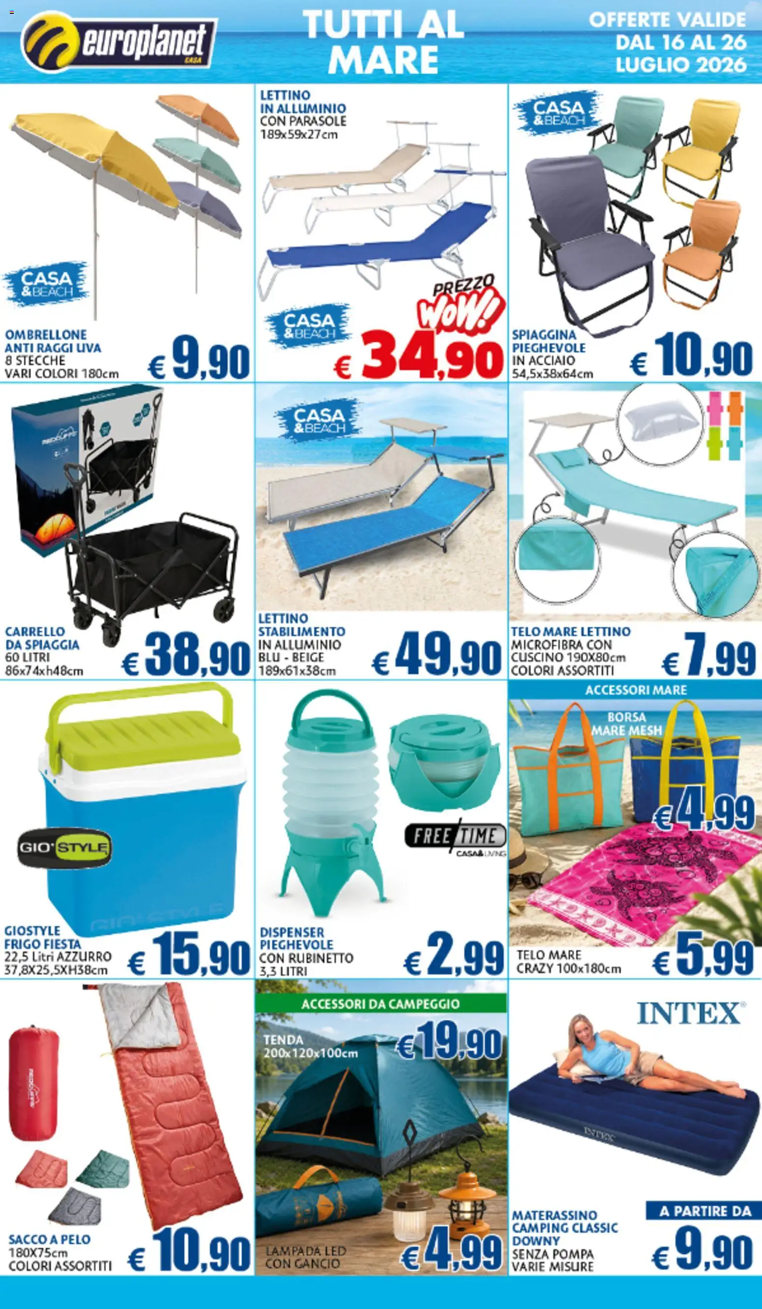 Volantino Europlanet Casa del 16/07/2026 | Pagina: 14 | Prodotti: Tenda, Carrello, Lettino, Alluminio