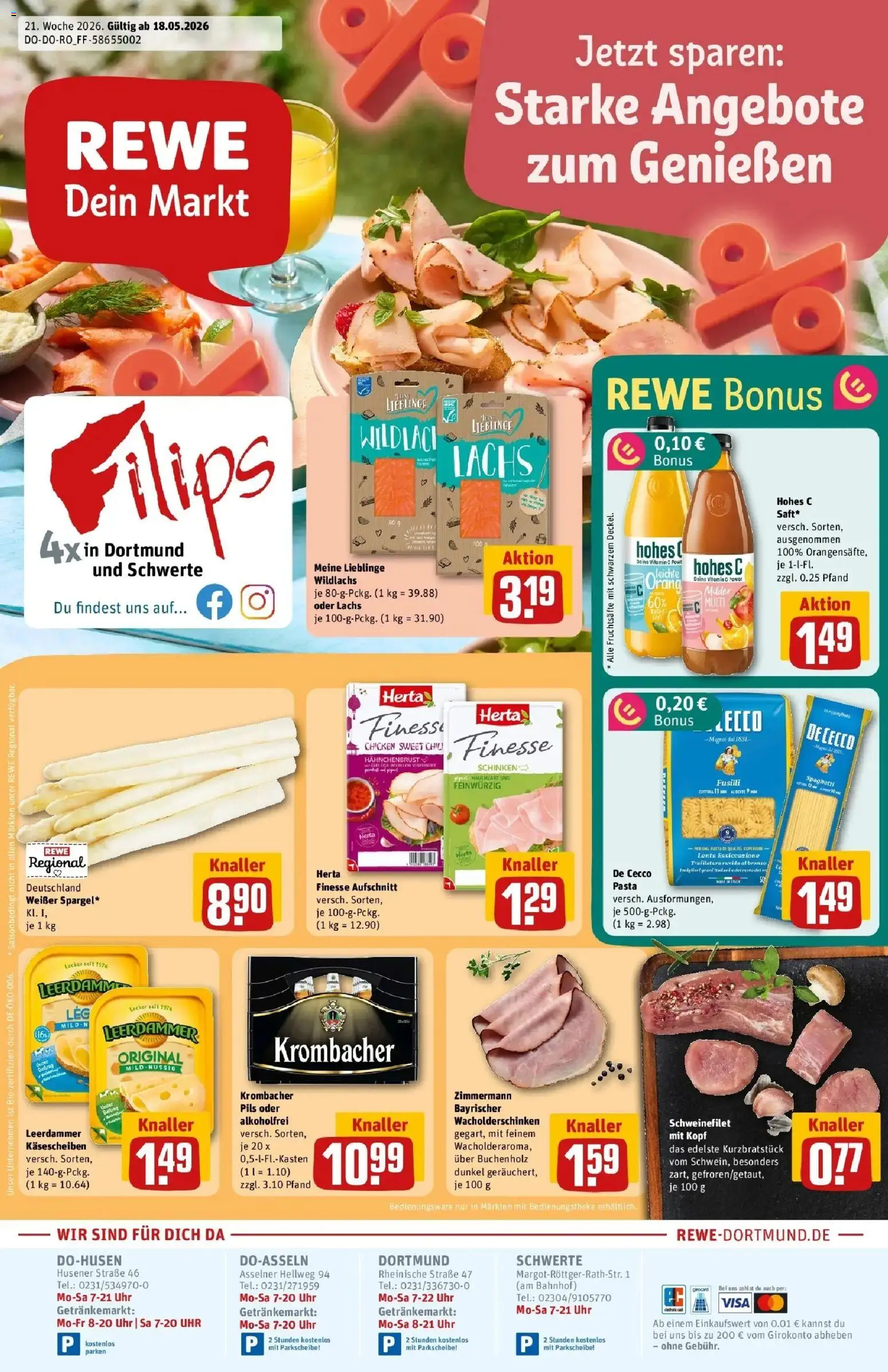 Rewe Prospekt Schwerte – gültig ab 17.05.2026 | Seite: 1 | Produkte: Hohes c, Herta finesse, Uhr, Hahnchenbrust