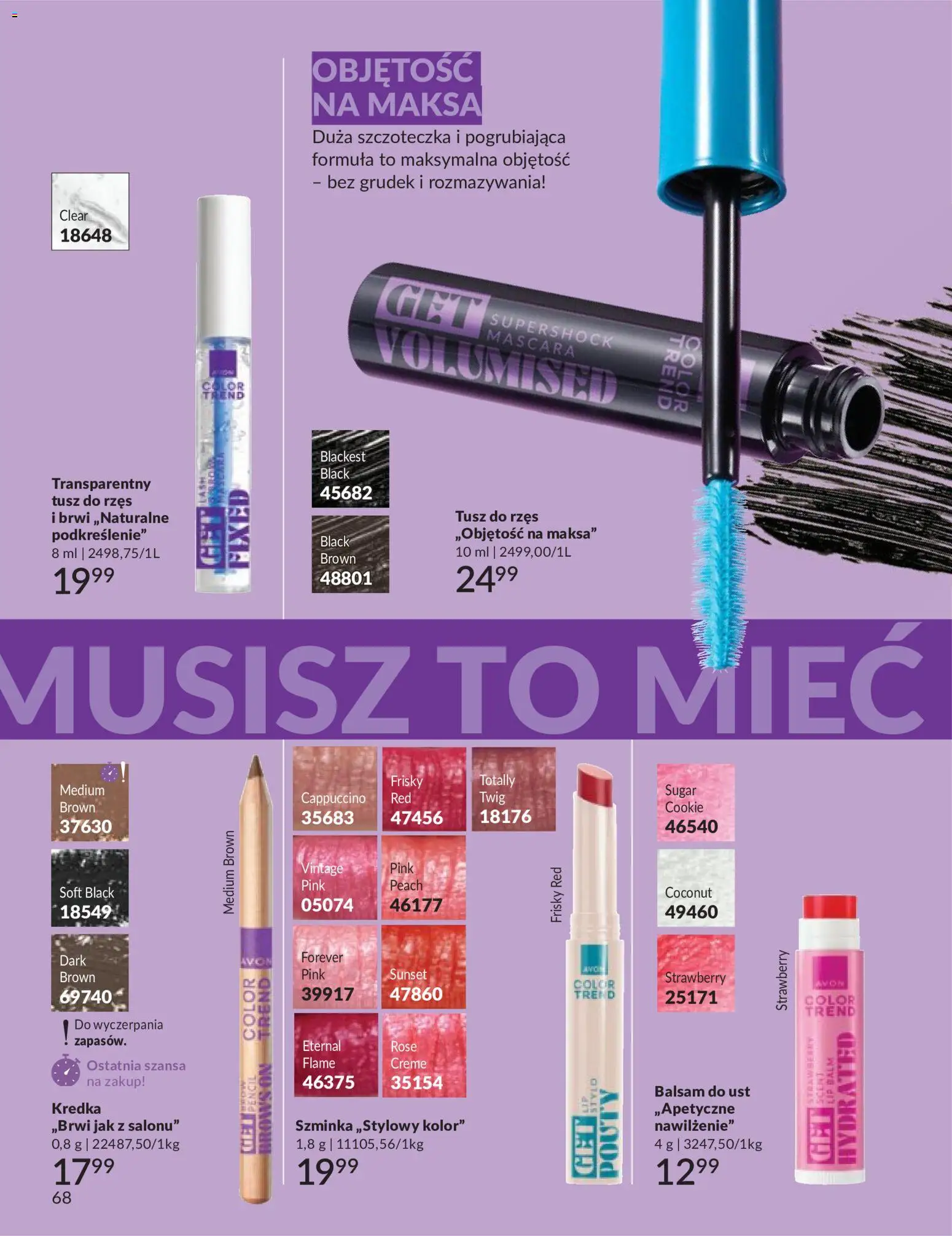 Avon Katalog 9 2026 od 01.09.2026 | Strona: 68 | Produkty: Balsam do ust, Cappuccino, Tusz do rzęs, Szminka