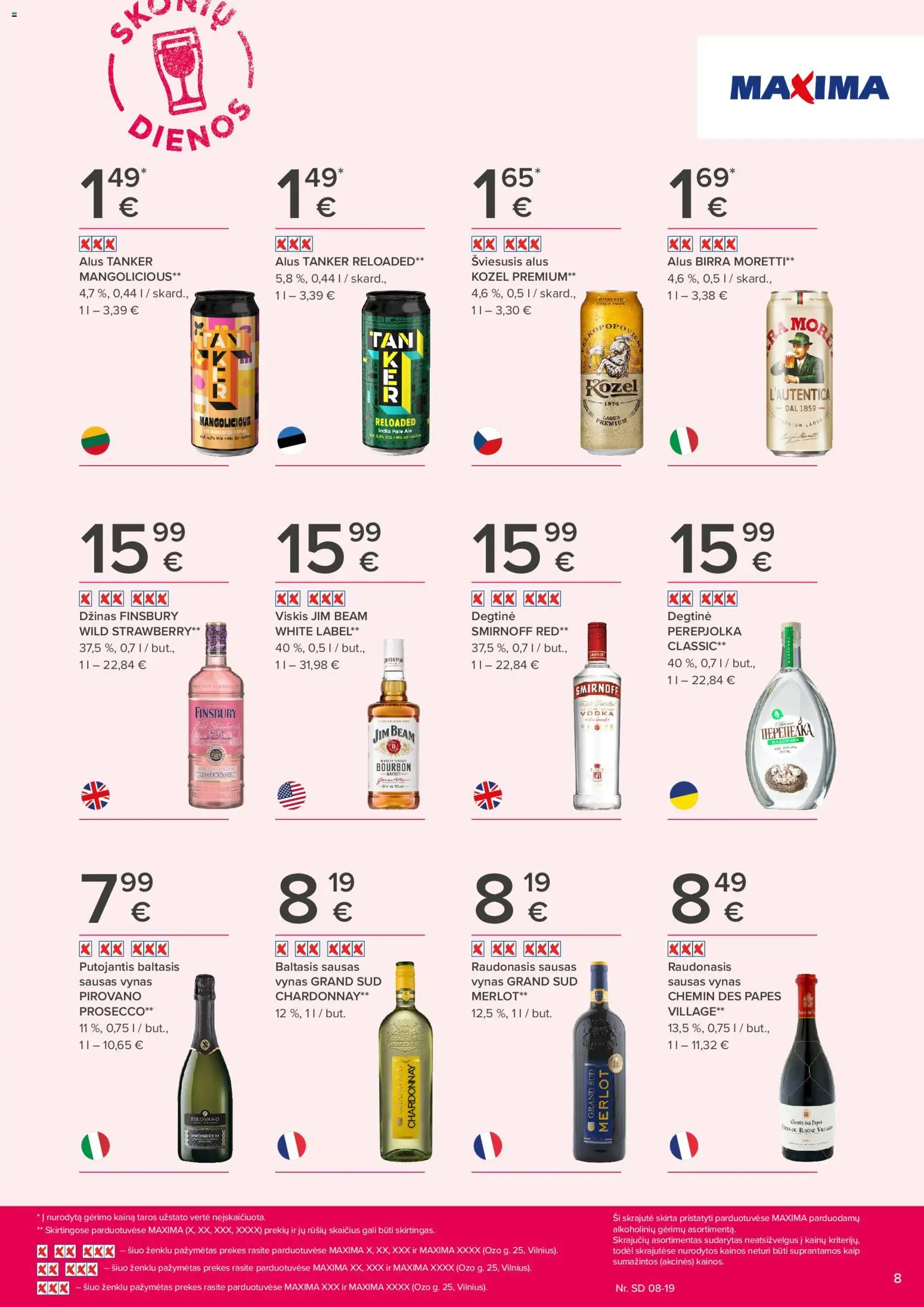 MAXIMA akcijos nuo 2026.08.06 | Puslapis: 8 | Prekių: Degtinė, Viskis, Vynas, Alus