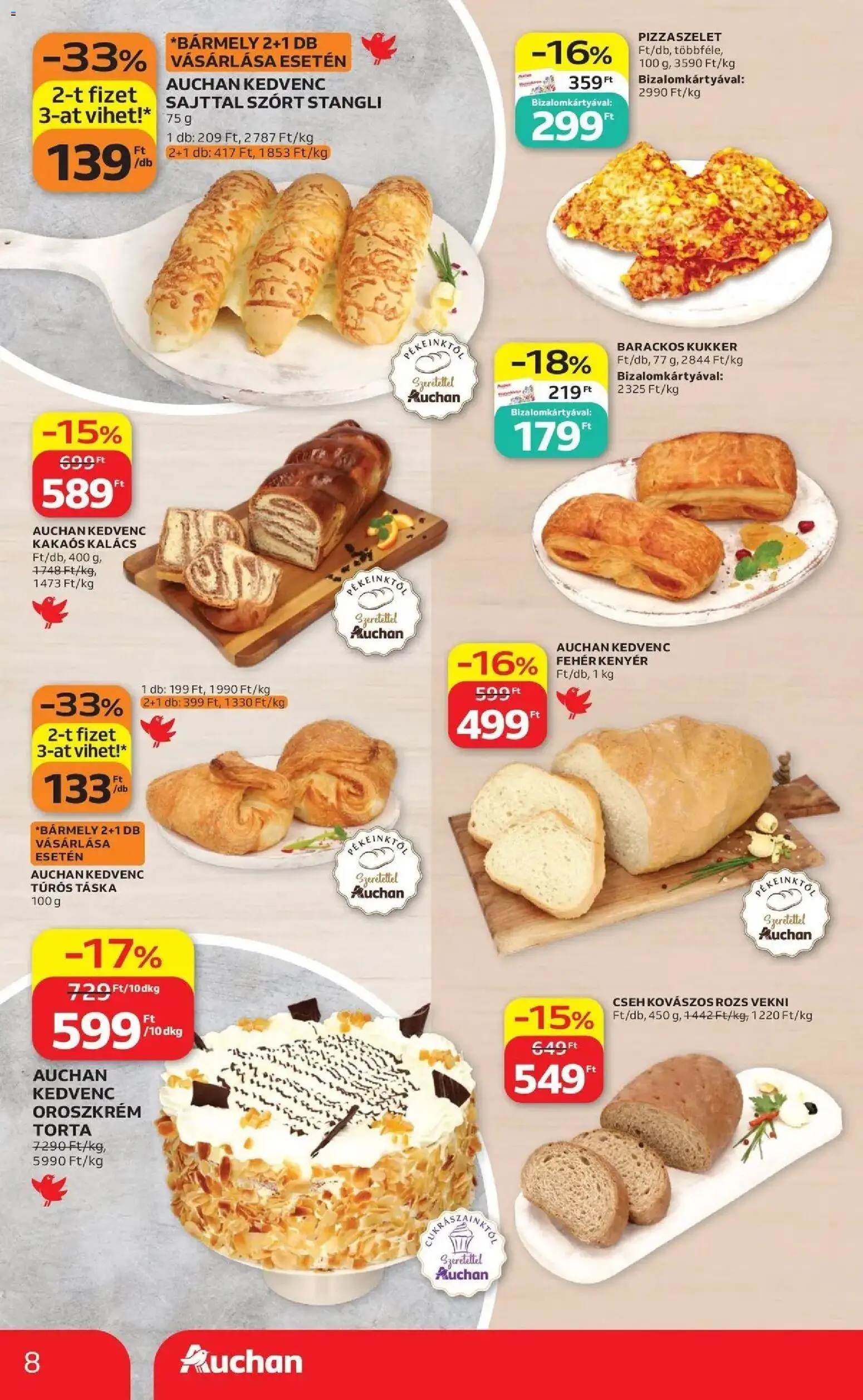 Auchan akciós újság Szolnok - 2026.09.03. -tól/töl > akció, lapozható szórólap 🛍️ | Oldal: 8 | Termékek: Táska, Kalács, Pizza, Vekni