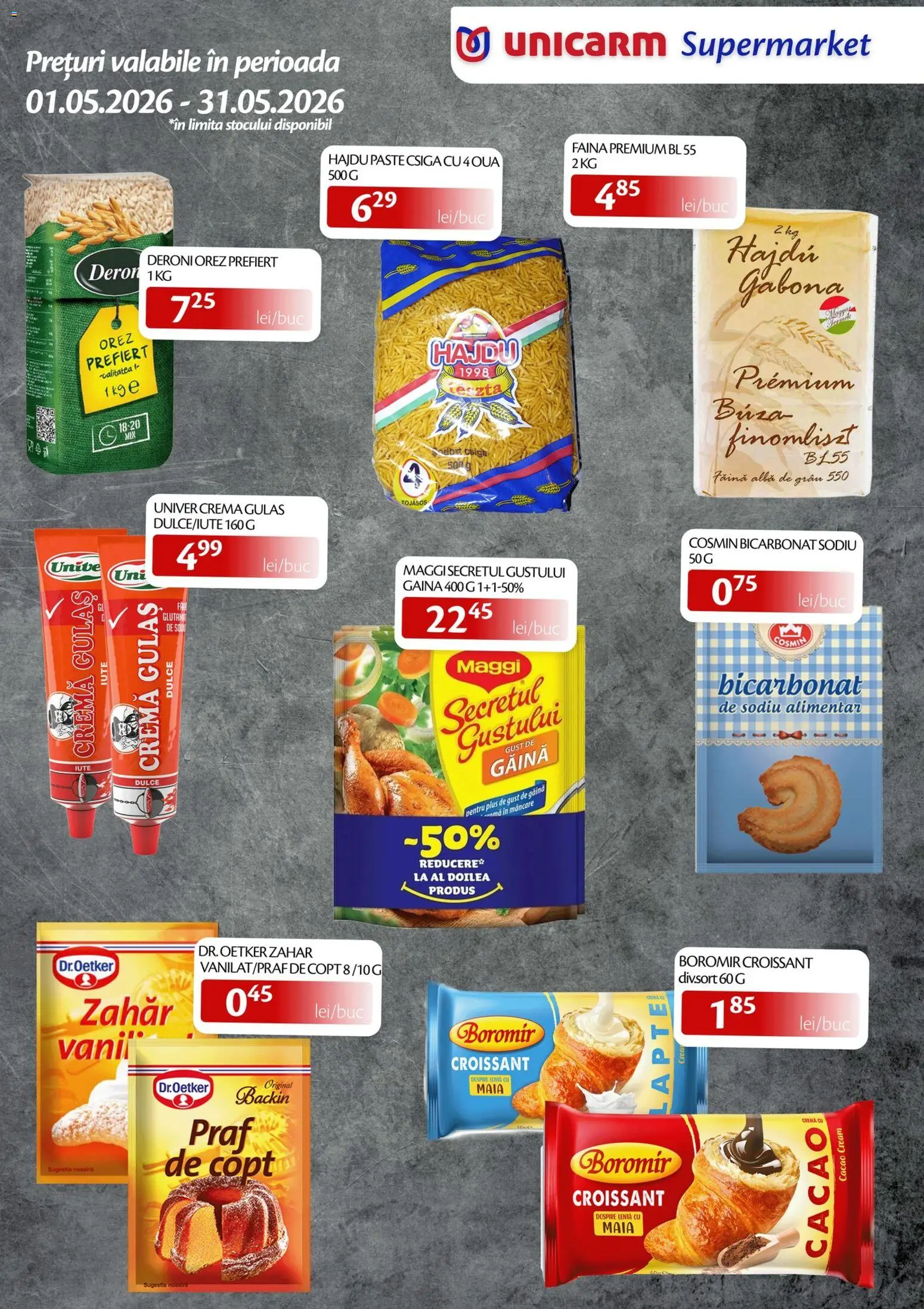 Noul catalog Unicarm – valabil de la 01.05.2026 | Pagină: 4 | Produse: Lapte, Orez, Paste, Gulaș