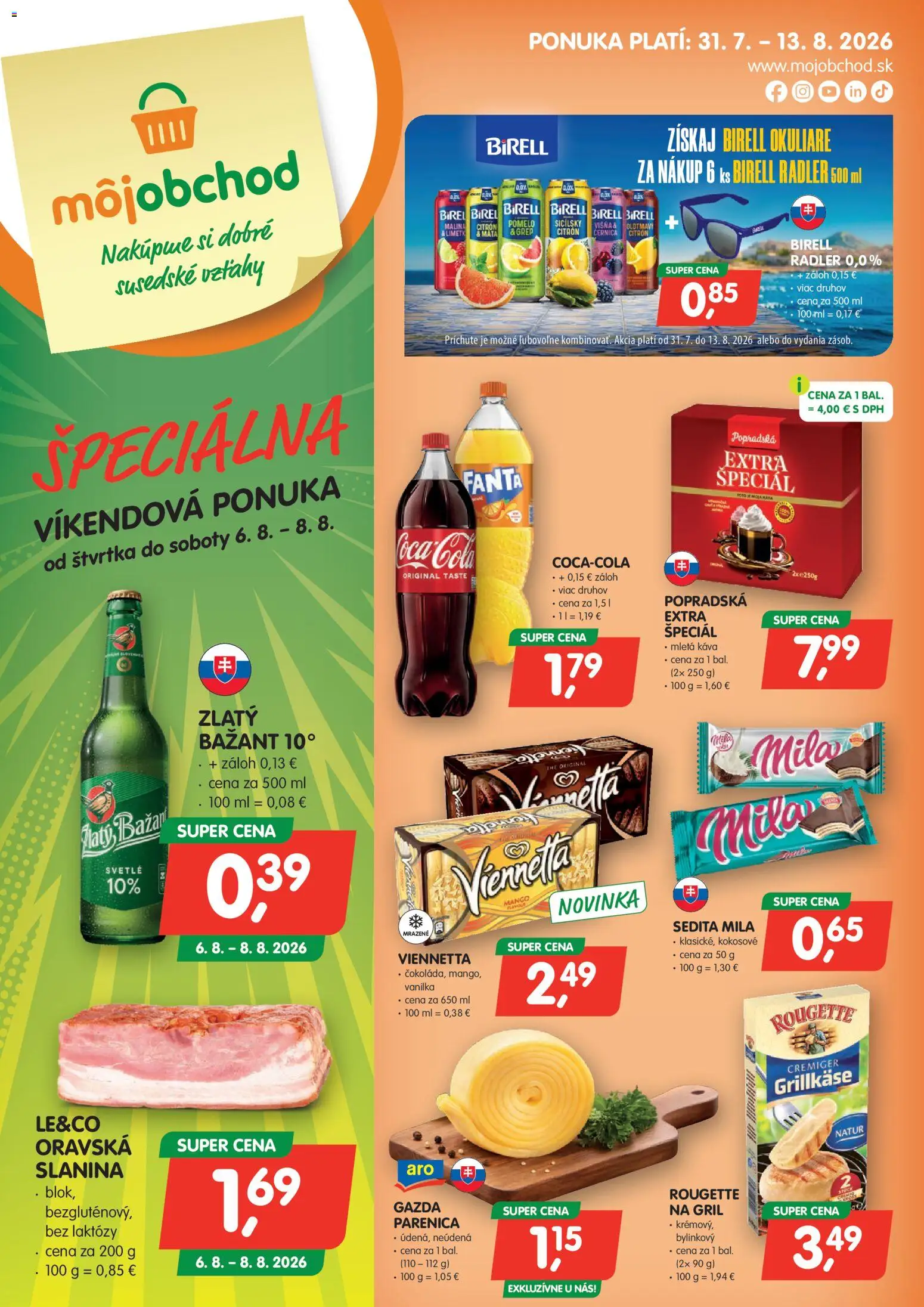 Nové Môj obchod akcie – leták je platný od 31.07.2026 | Strana: 1 | Produkty: Gril, Mila, Grep