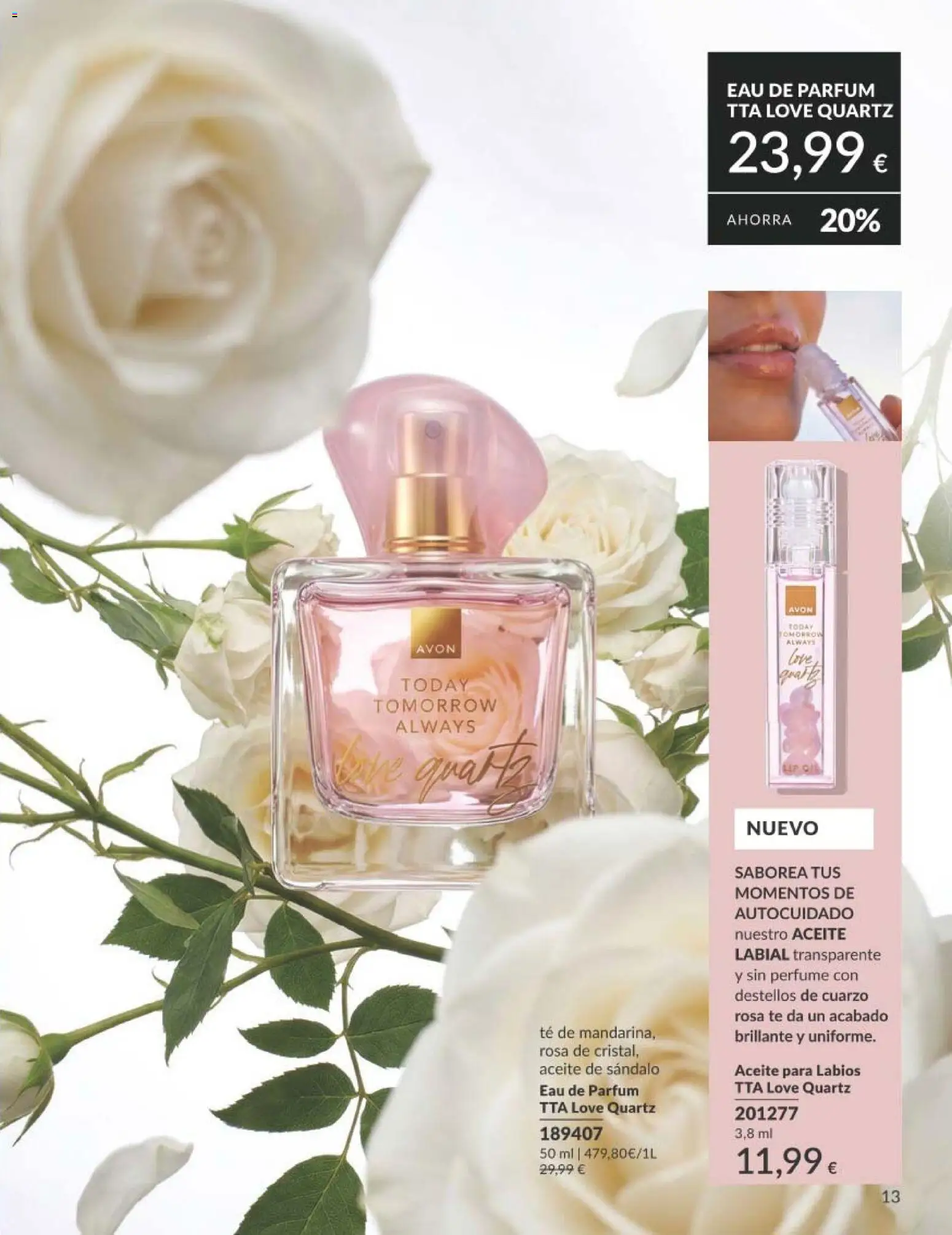 Catálogo AVON campaña 8 │ válido desde el 01/08/2026 | Página: 13 | Productos: Leche, Aceite, Té, Eau de parfum