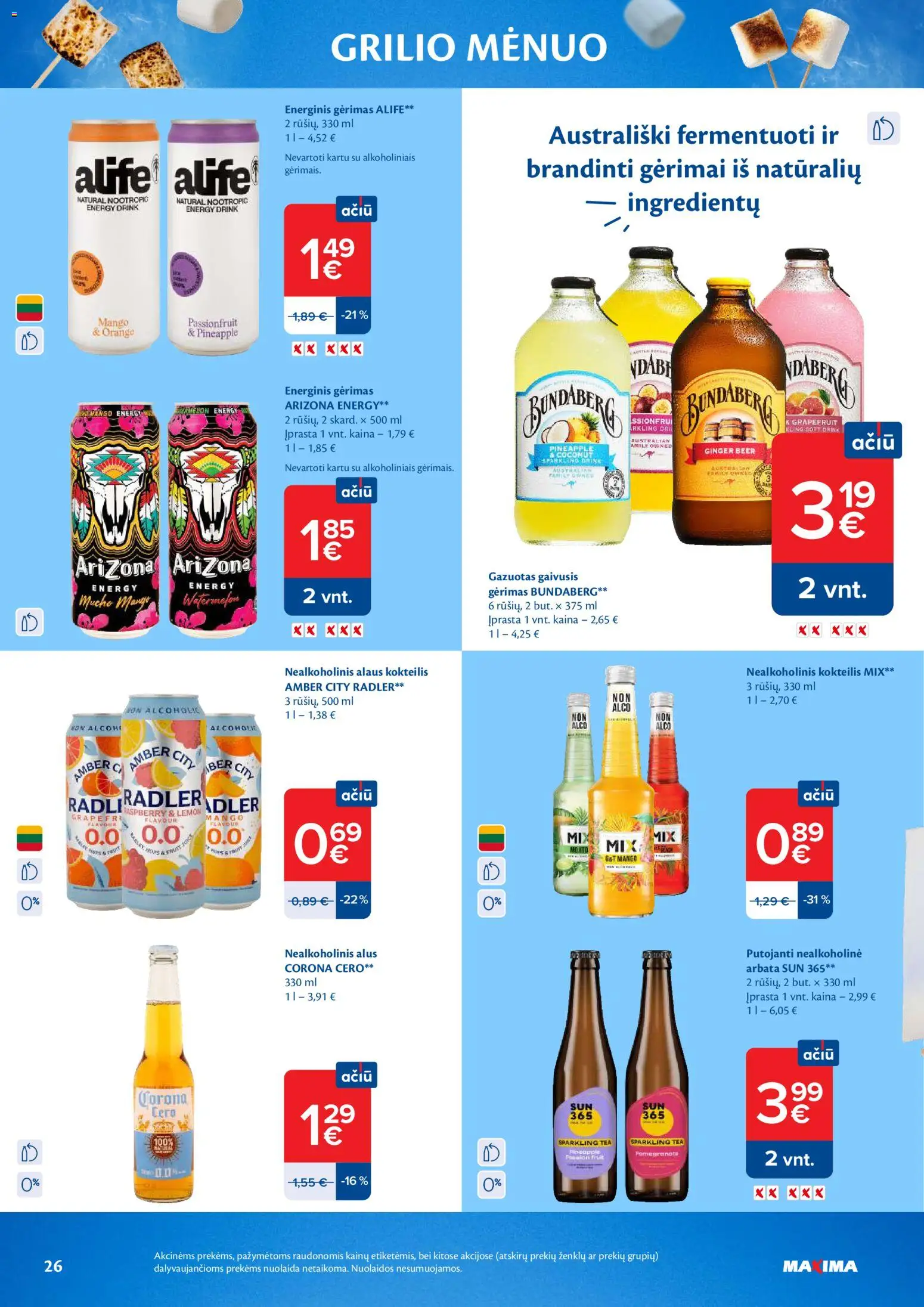 MAXIMA akcijos nuo 05.05.2026 | Puslapis: 26 | Prekių: Nealkoholinis alus, Nealkoholinis kokteilis, Energinis gėrimas, Arbata