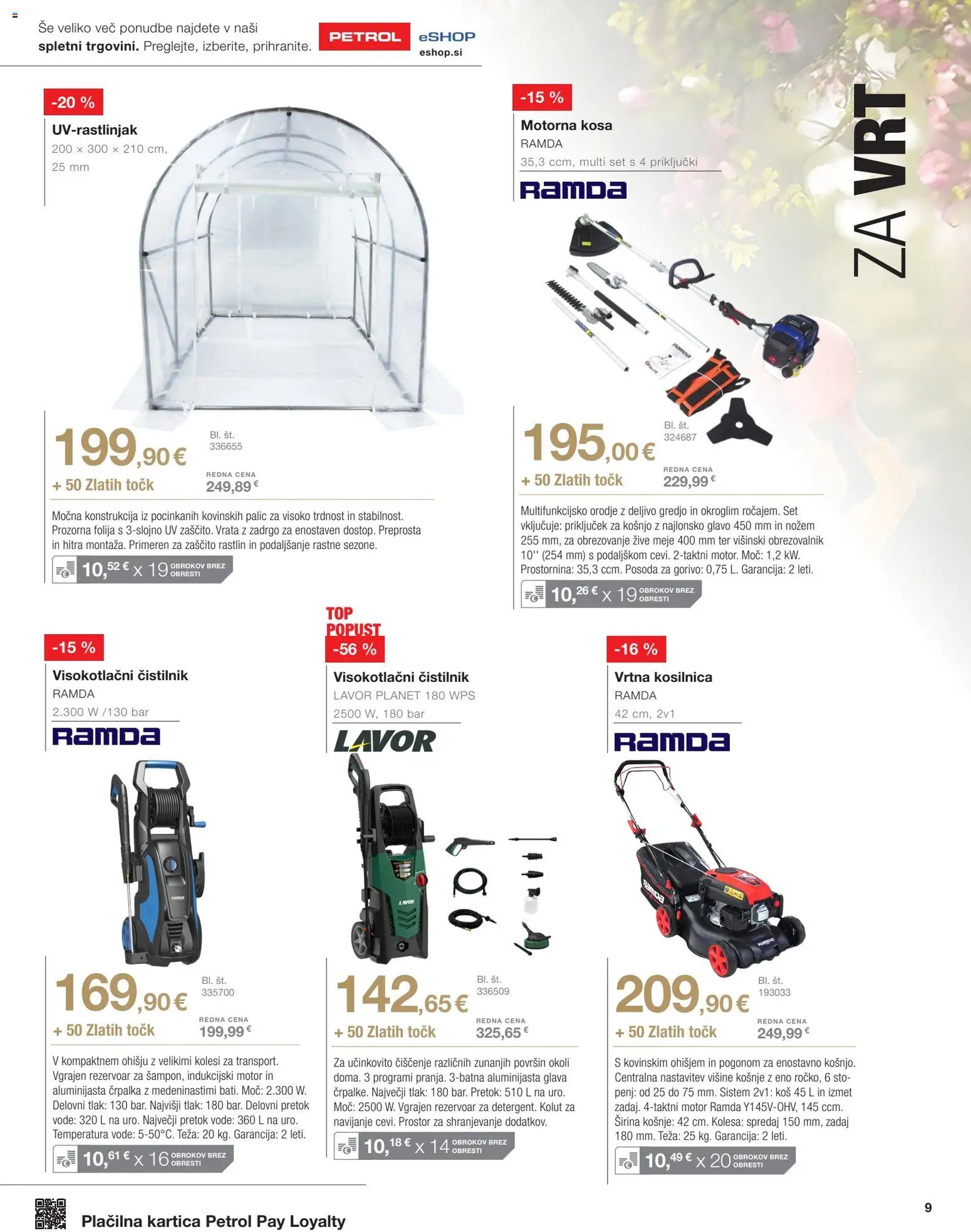 Novi Petrol katalog ponudbe – veljaven od 01.04.2026 | Stran: 9 | Izdelki: Črpalka, Teza, Kosilnica, Folija