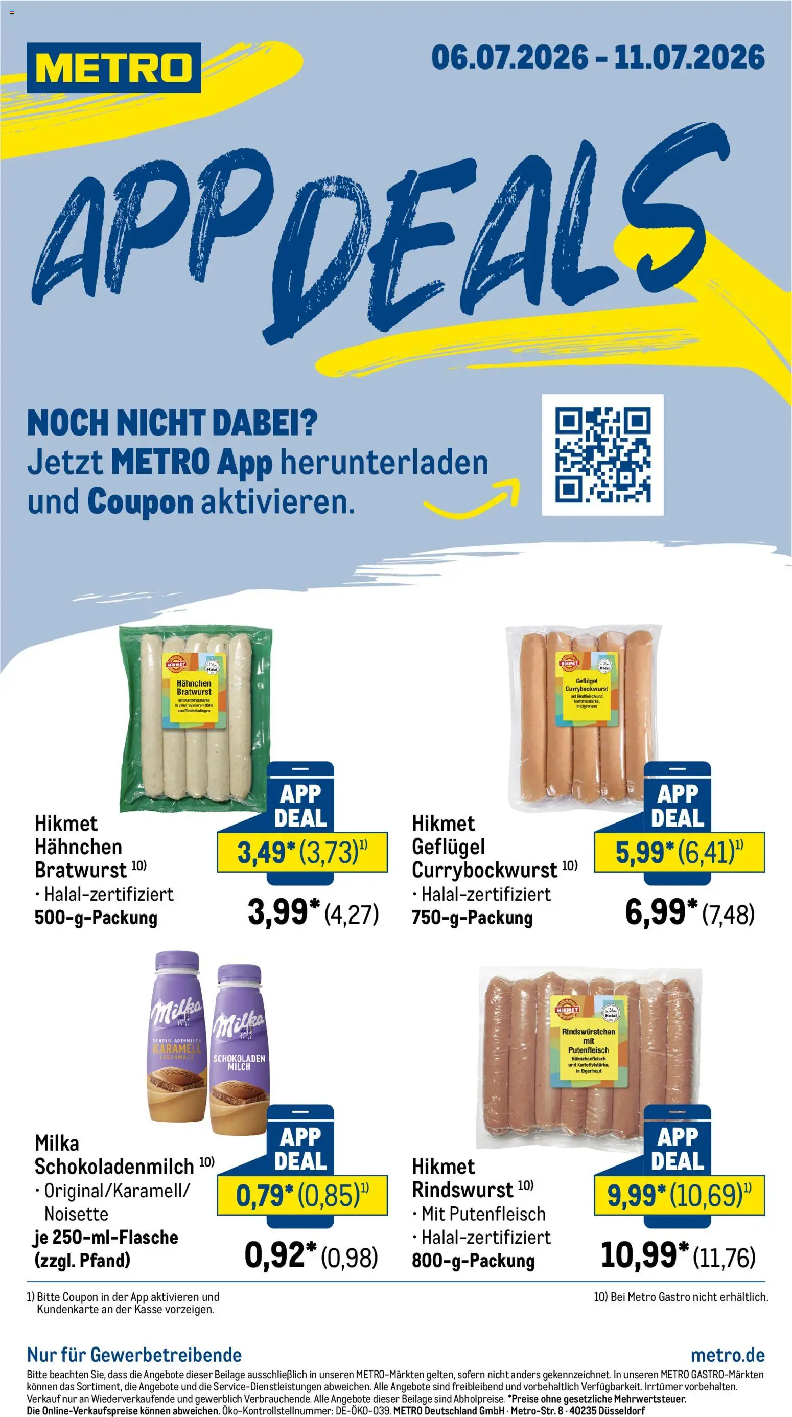 Metro App Deals – gültig ab 06.07.2026 | Seite: 1 | Produkte: Hülle, Bratwurst, Milka, Rindfleisch