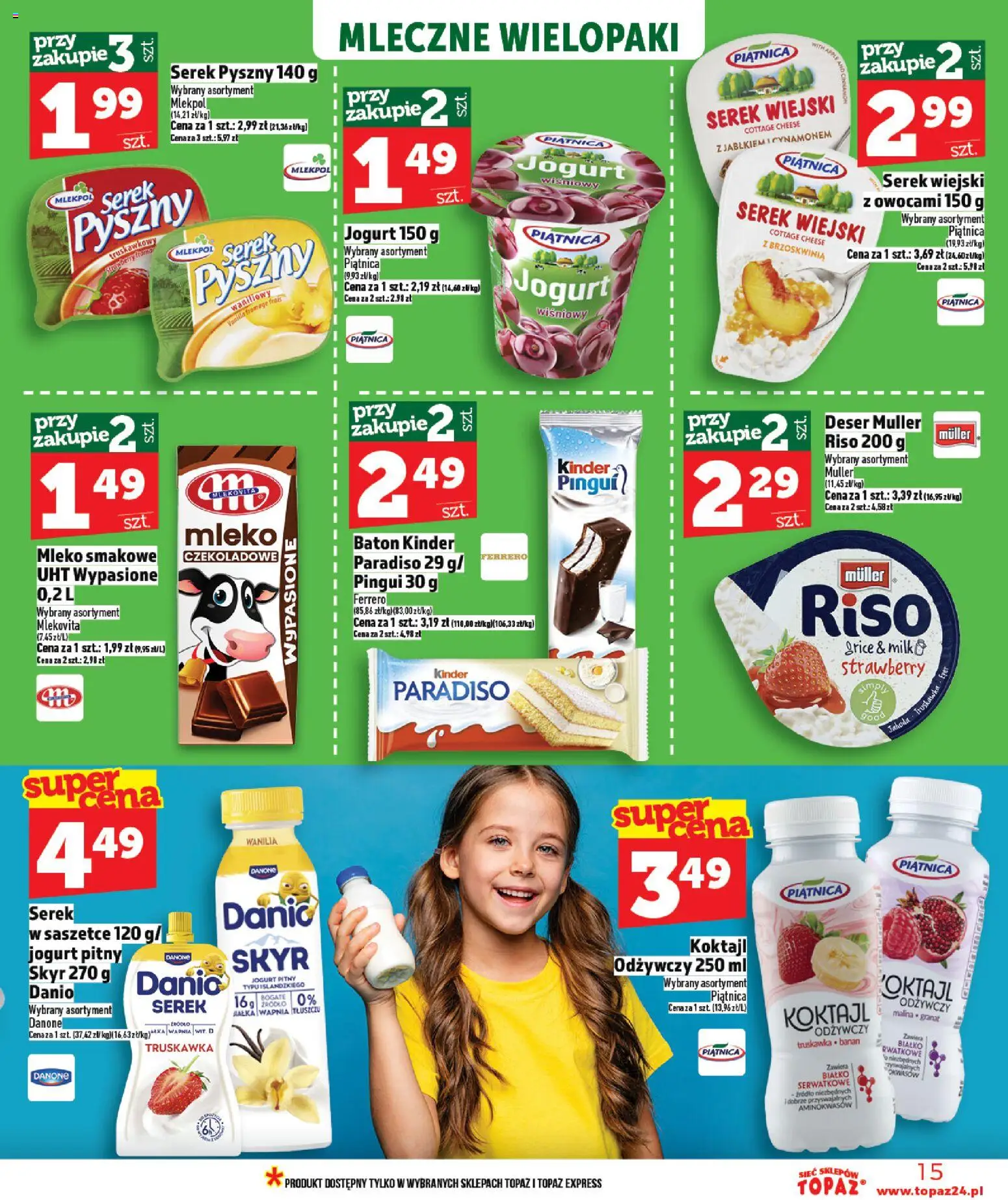 Topaz gazetka od 12.03.2026 | Strona: 15 | Produkty: Jogurt pitny, Baton, Jogurt, Skyr