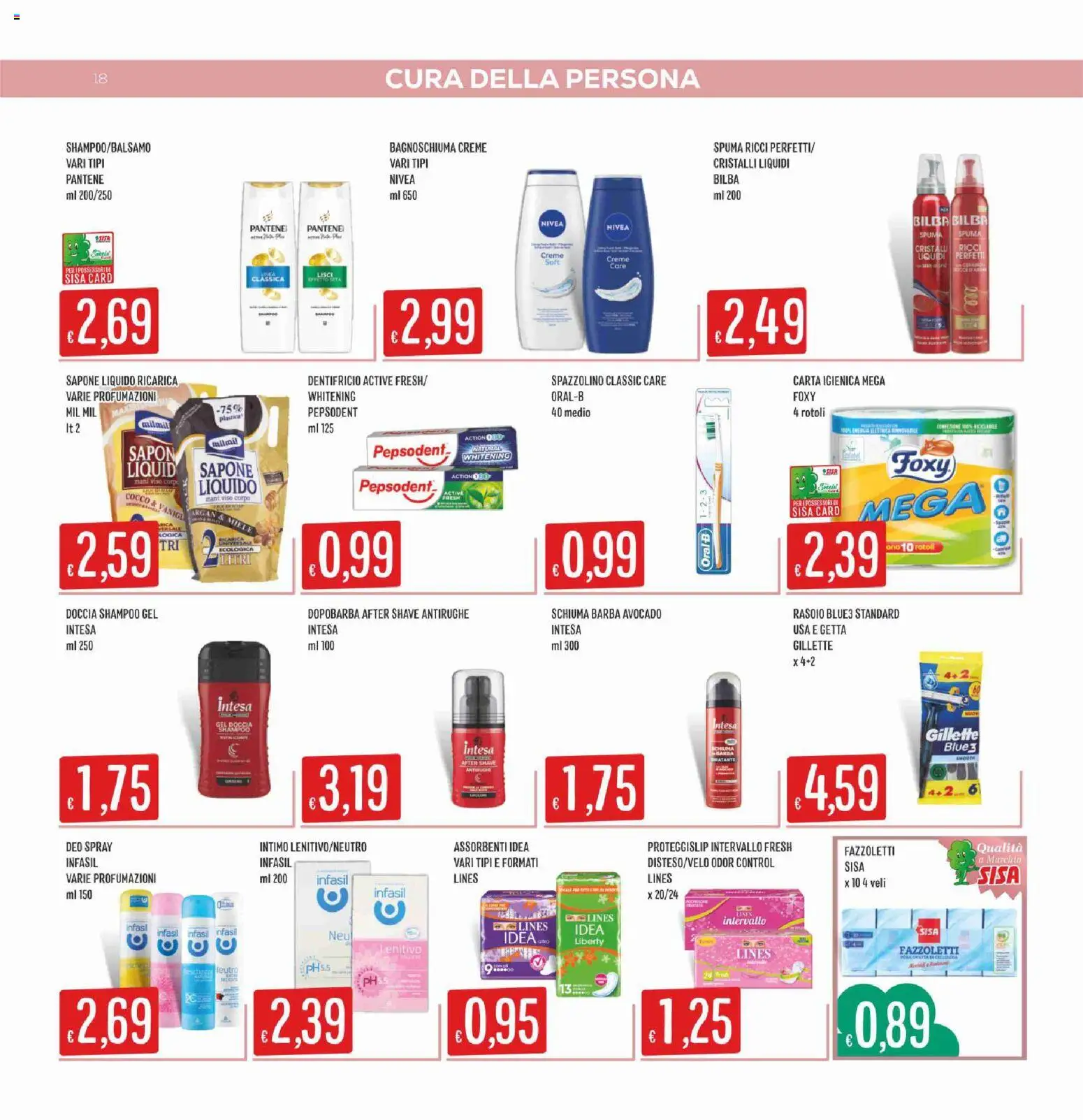 Volantino SISA del 20/08/2026 | Pagina: 18 | Prodotti: Carta igienica, Sapone, Dentifricio, Avocado