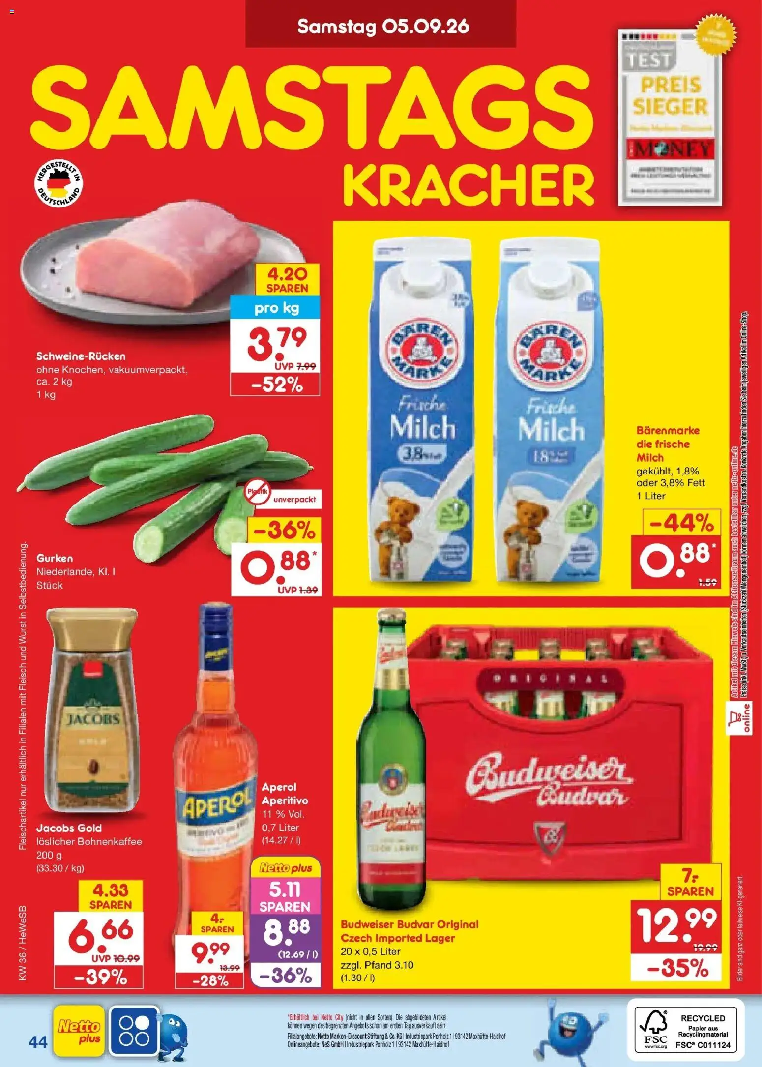 Netto Marken-Discount Prospekt Hamburg (ab 31.08.2026) » Angebote | Seite: 56 | Produkte: Bilder, Schweinerucken, Budweiser, Gurken