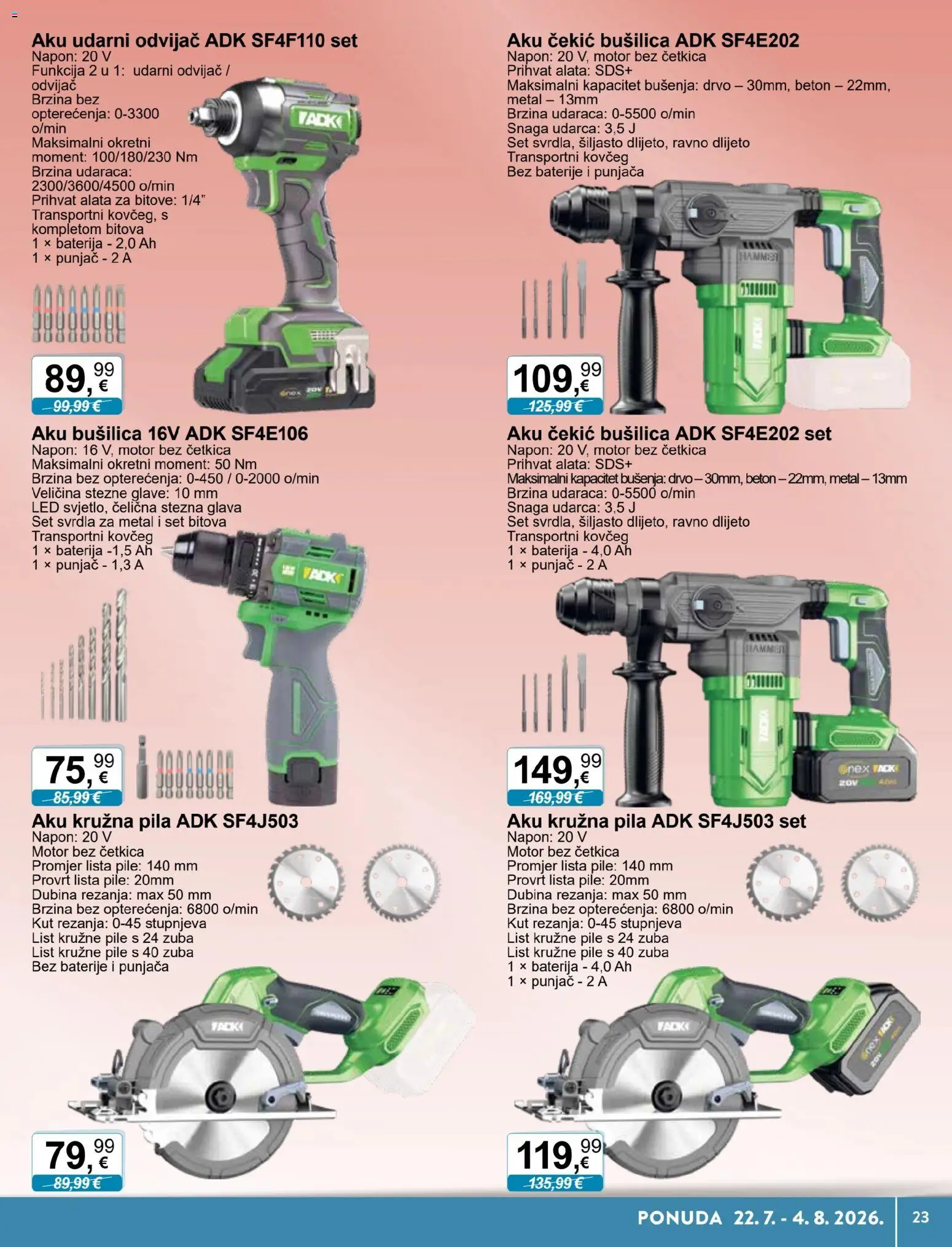 KTC katalog | vrijedi od 22.07.2026 | Stranica: 23 | Proizvodi: Aku bušilica, Pila, Bušilica, Odvijač