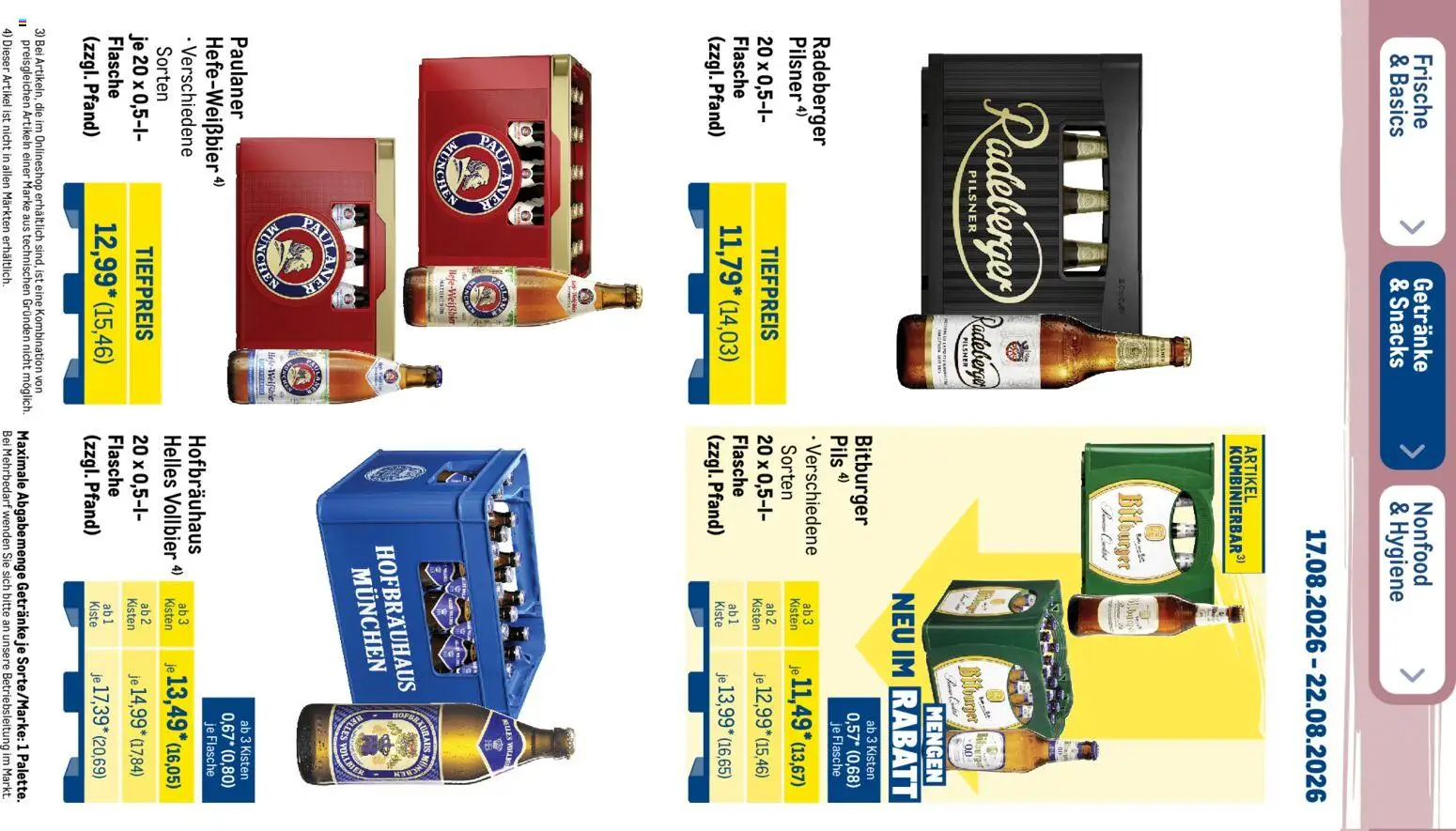 Metro NonFood-Angebote – gültig ab 17.08.2026 | Seite: 24 | Produkte: Bitburger, Burger, Radeberger pilsner, Paulaner