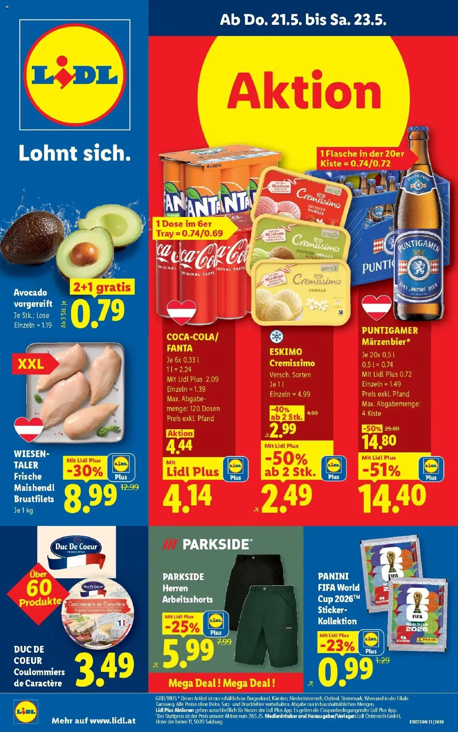Lidl Flugblatt - Fohnsdorf, Neunkirchen, Graz gültig ab 21.05.2026 | Seite: 1 | Produkte: Rizsliszt, Avocado, Bier