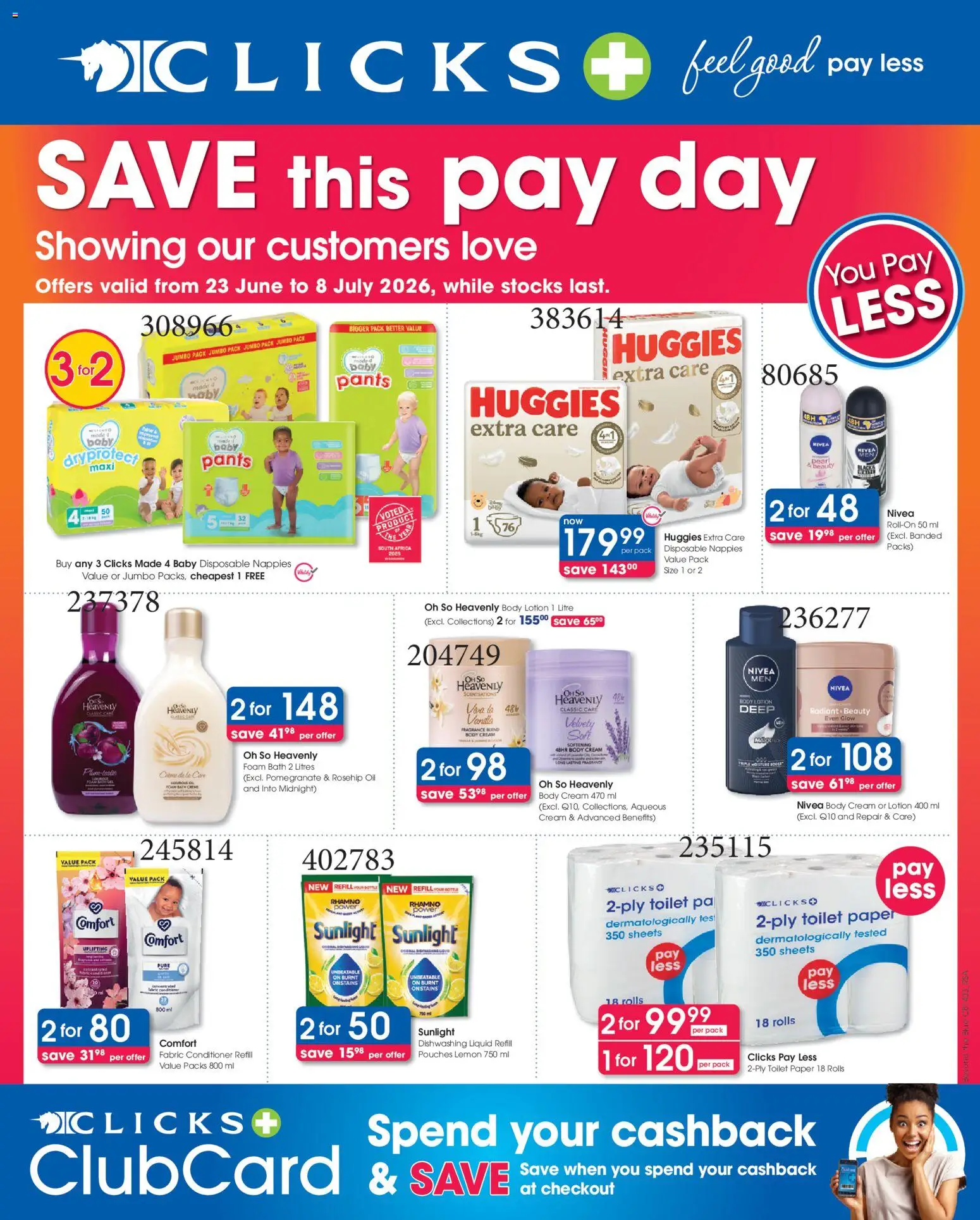 New Clicks catalogue – valid from 23/06/2026 | Page: 1 | Products: Bath, Oil, Foam, Toilet paper