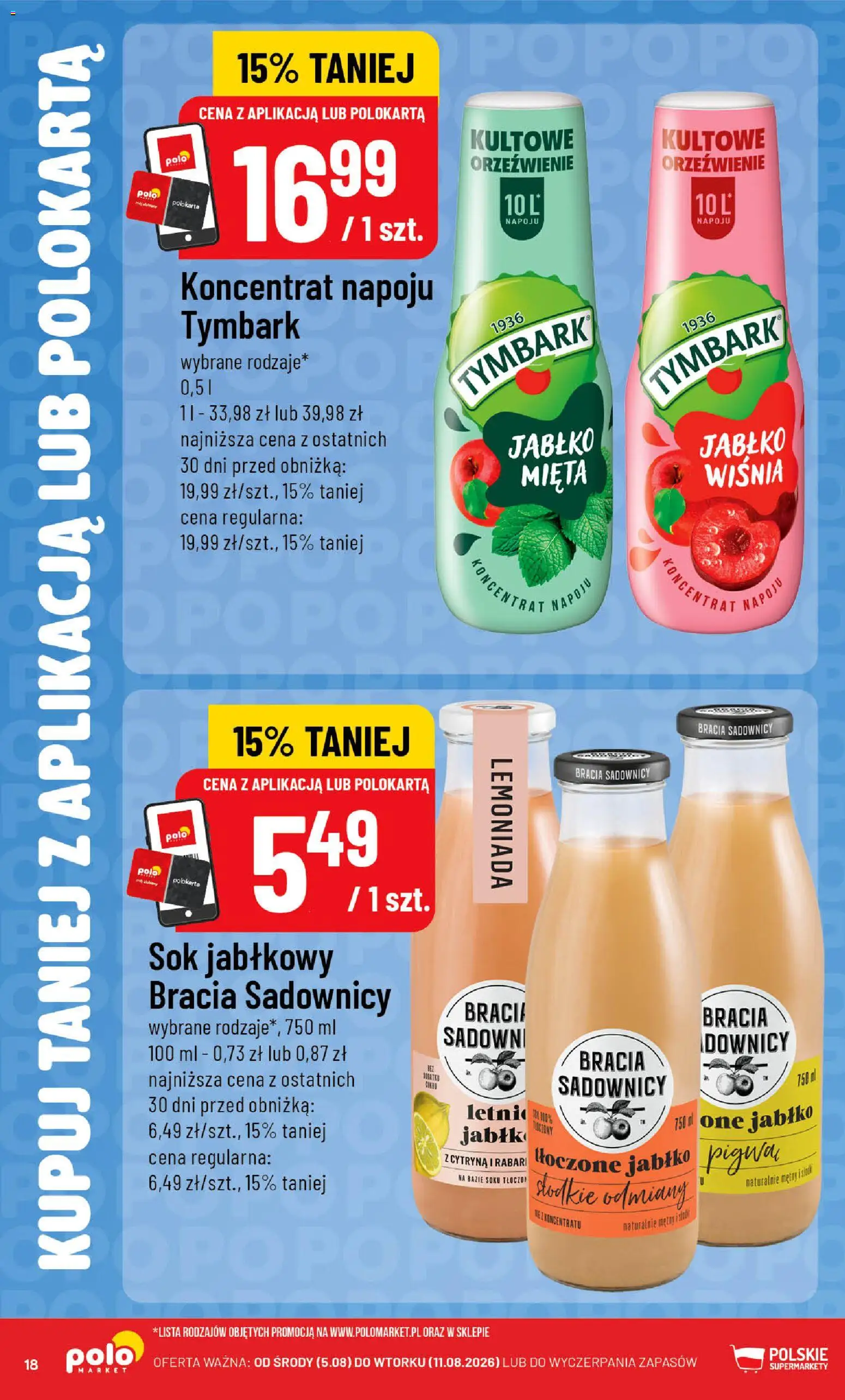 Nowa POLOmarket gazetka od jutra 05.08.2026 | Strona: 18 | Produkty: Tymbark, Sok jabłkowy, Lemoniada, Sok