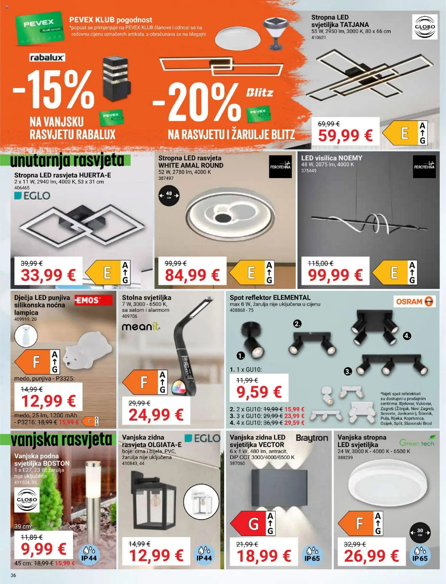 Pevex katalog | vrijedi od 28.05.2026 | Stranica: 36 | Proizvodi: Svjetiljka, Rasvjeta, Žarulje, Reflektor