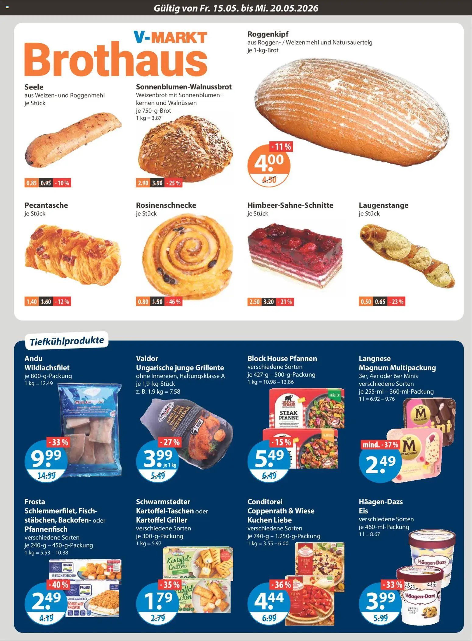 V-Markt München – gültig ab 15.05.2026 | Seite: 5 | Produkte: Langnese, Frosta, Fischstabchen, Ente