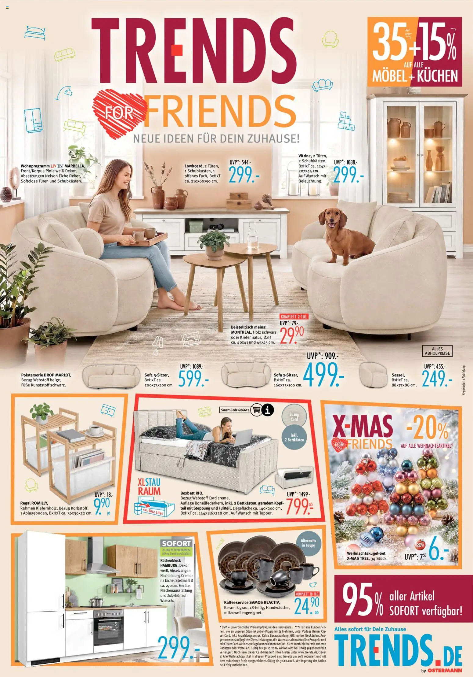 Trends Prospekt – gültig ab 24.10.2026 | Seite: 1 | Produkte: Küchenblock, Sofa, Regal, Kuchen
