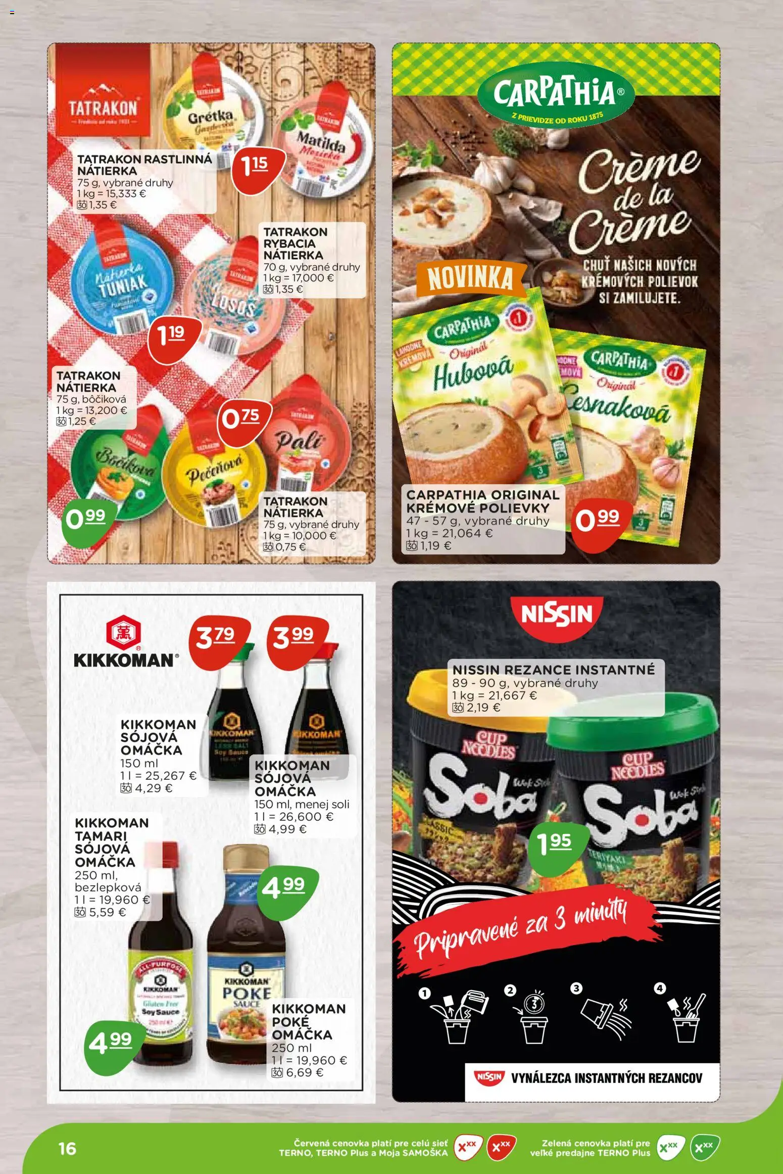 Nové Terno akcie – leták je platný od 07.09.2026 | Strana: 16 | Produkty: Tuniak, Losos, Omáčka, Sójová omáčka
