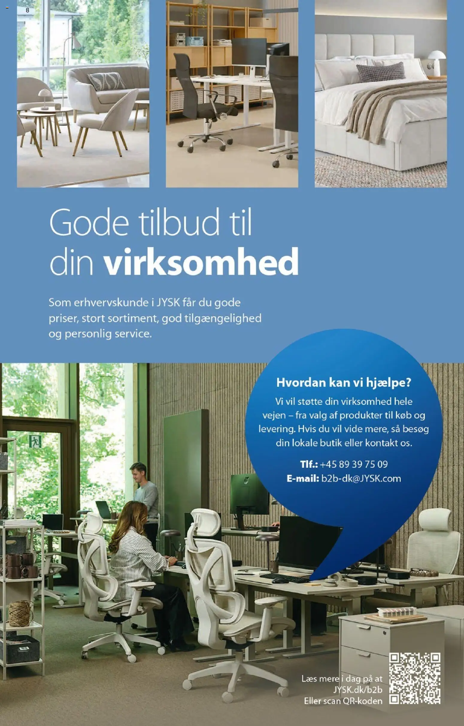 JYSK tilbudsavis – gyldig fra 09/10/2026 | Side: 8 | Produkter: Sengegavl, Seng, Kontorstol, Søm