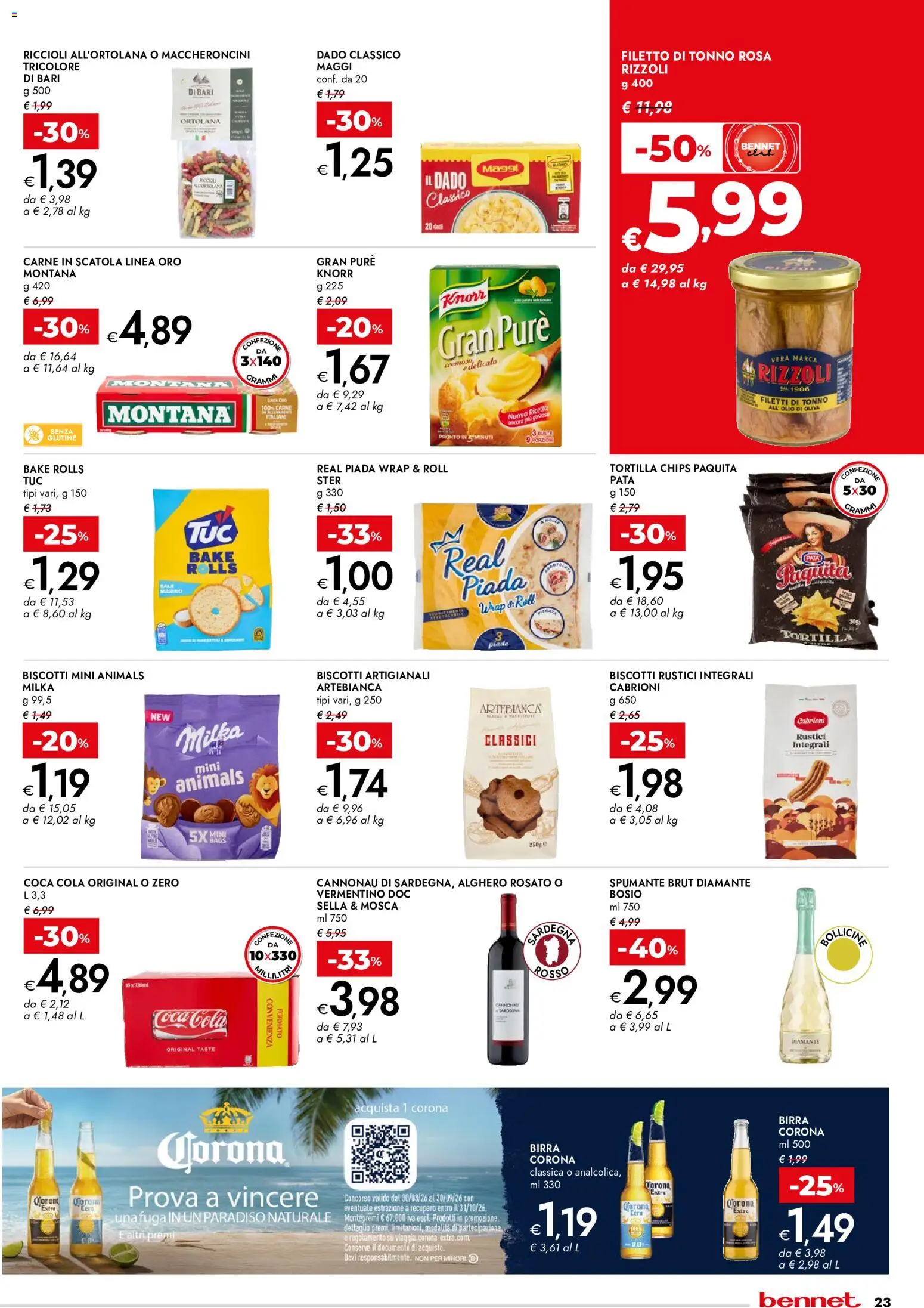 Volantino bennet del 10/09/2026 | Pagina: 23 | Prodotti: Biscotti, Carne in scatola, Spumante, Birra Corona