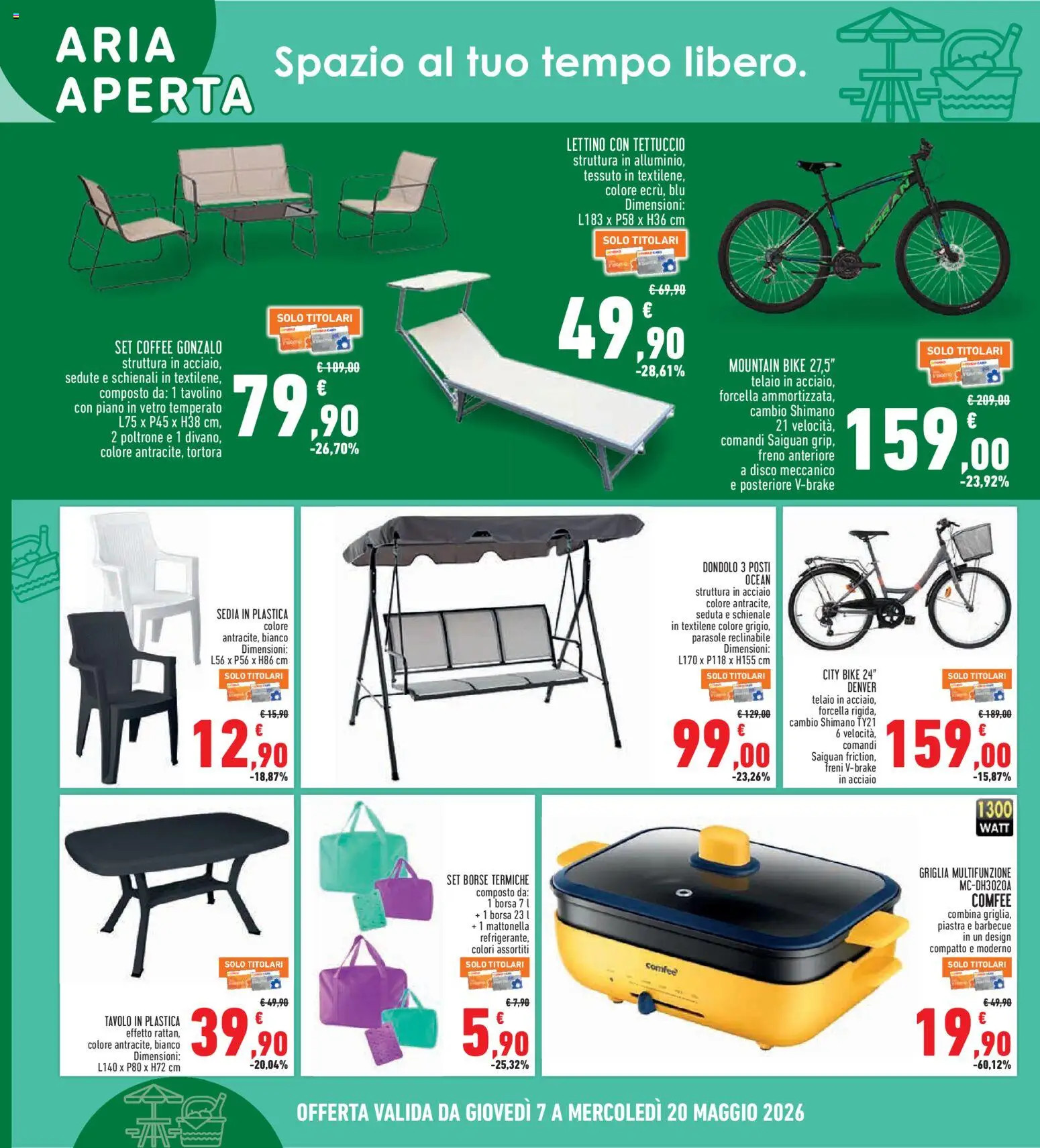 Volantino Conad del 07.05.2026 | Pagina: 30 | Prodotti: Dondolo, Lettino, Borsa, Griglia