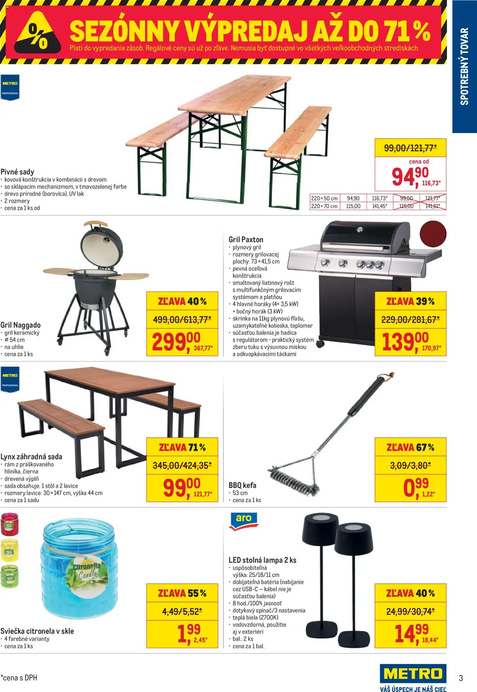 Nové Metro akcie – leták je platný od 26.08.2026 | Strana: 3 | Produkty: Gril, Lampa, Stôl, Stolná lampa