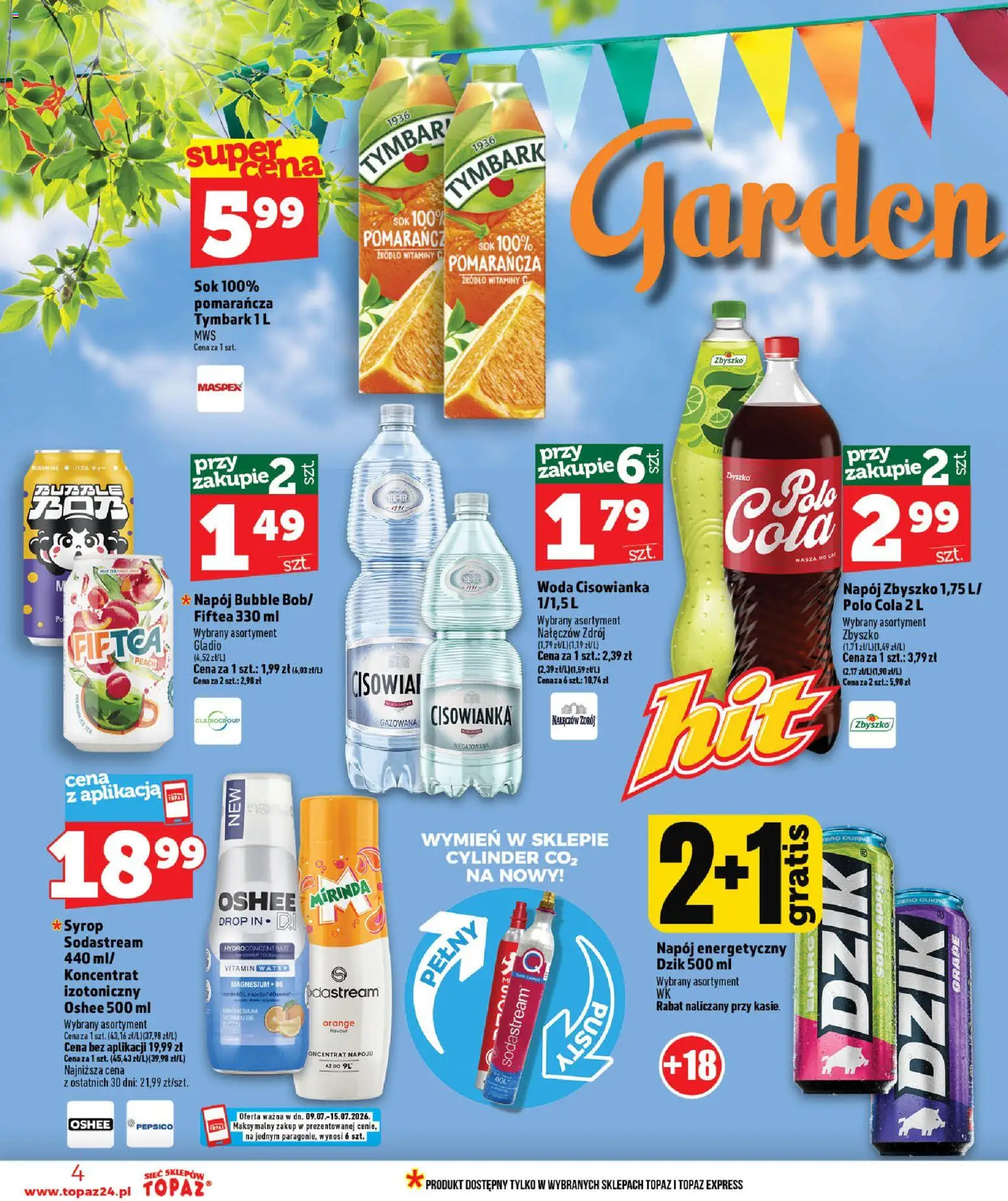 Topaz gazetka od 09.07.2026 | Strona: 4 | Produkty: Syrop, Sok, Woda, Sodastream