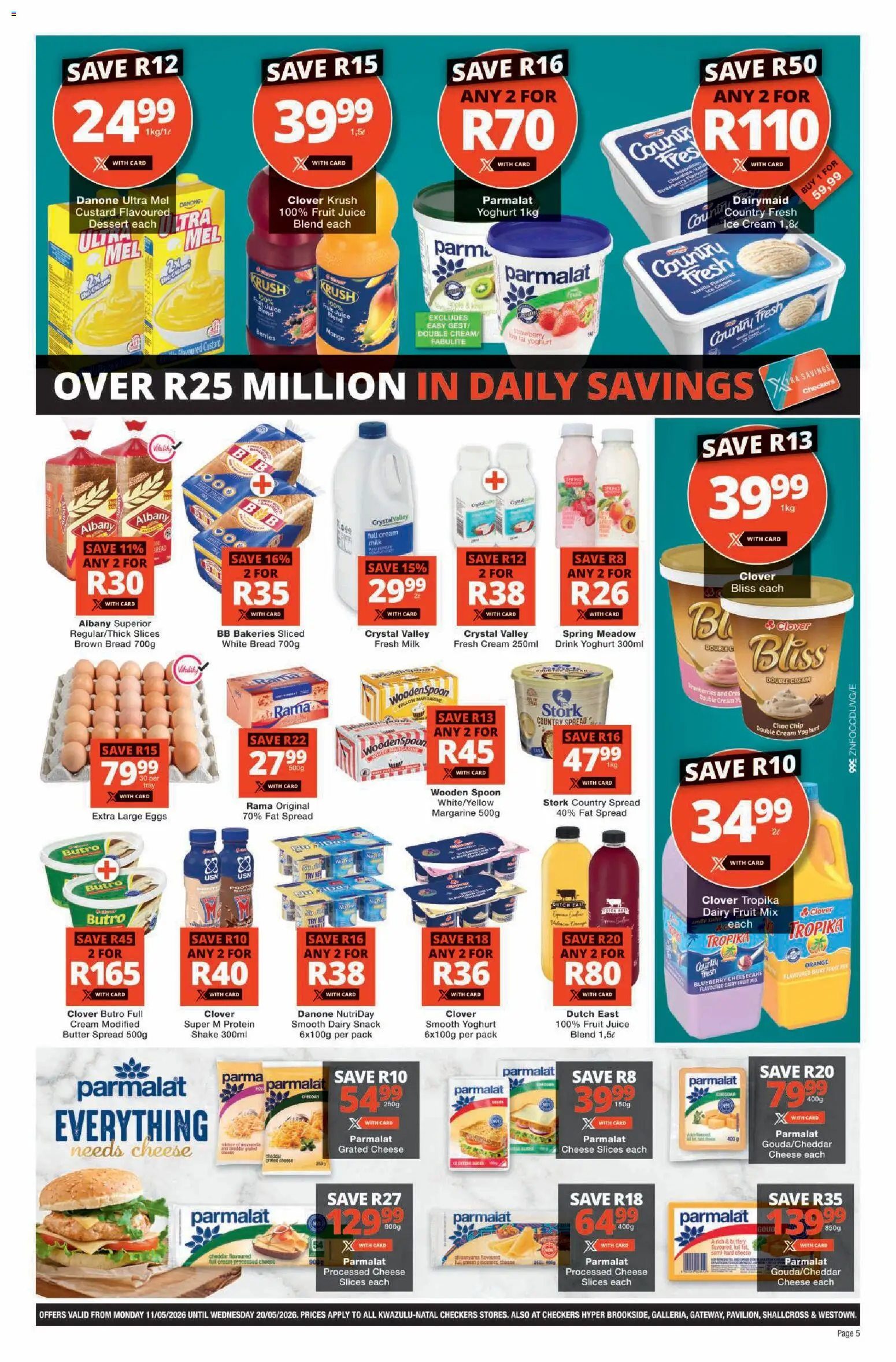 New Checkers catalogue – valid from 11.05.2026 | Page: 5 | Products: Custard, Eggs, Margarine, Fat spread