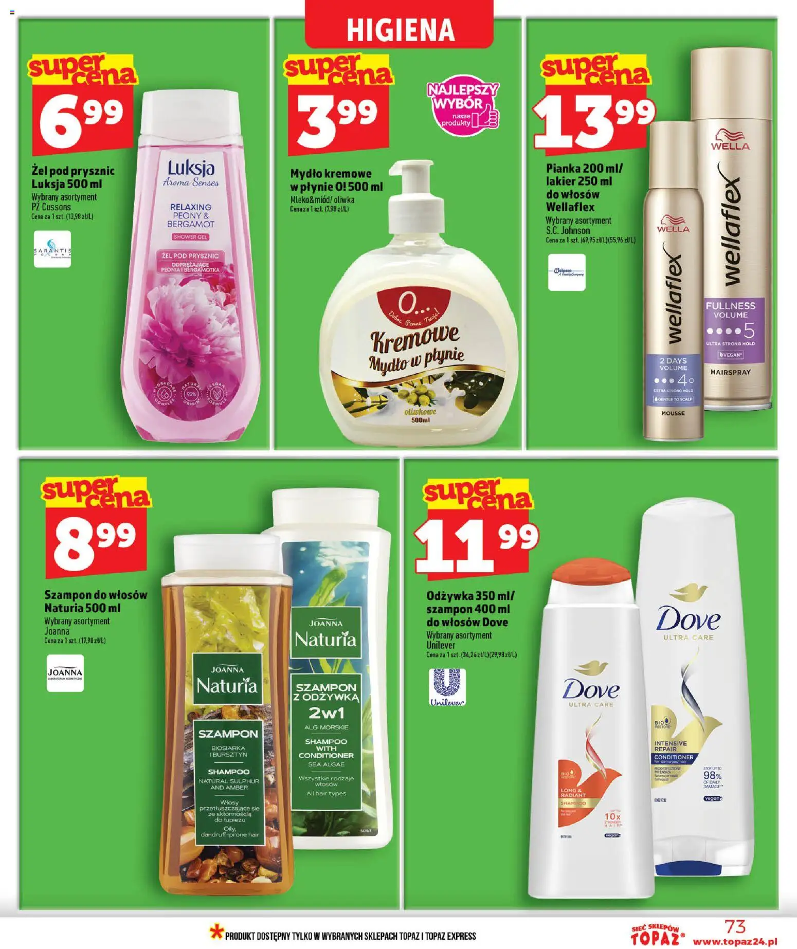 Topaz gazetka - Ceny małe na stałe od 18.06.2026 | Strona: 73 | Produkty: Mydło w płynie, Algi morskie, Odżywka, Żel pod prysznic
