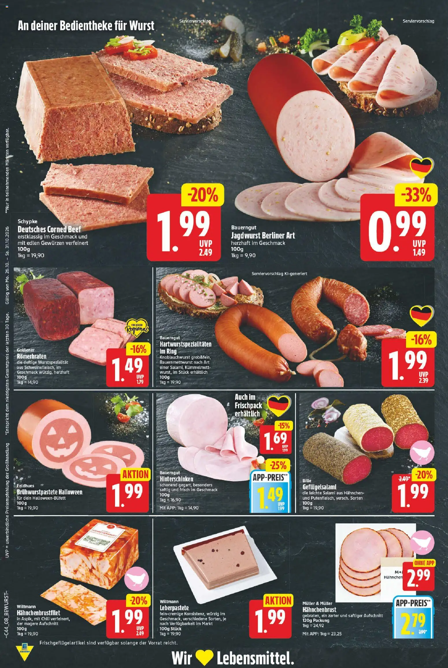 E center Prospekt – gültig ab 26.10.2026 | Seite: 8 | Produkte: Berliner, Hahnchen, Salami, Hahnchenbrust