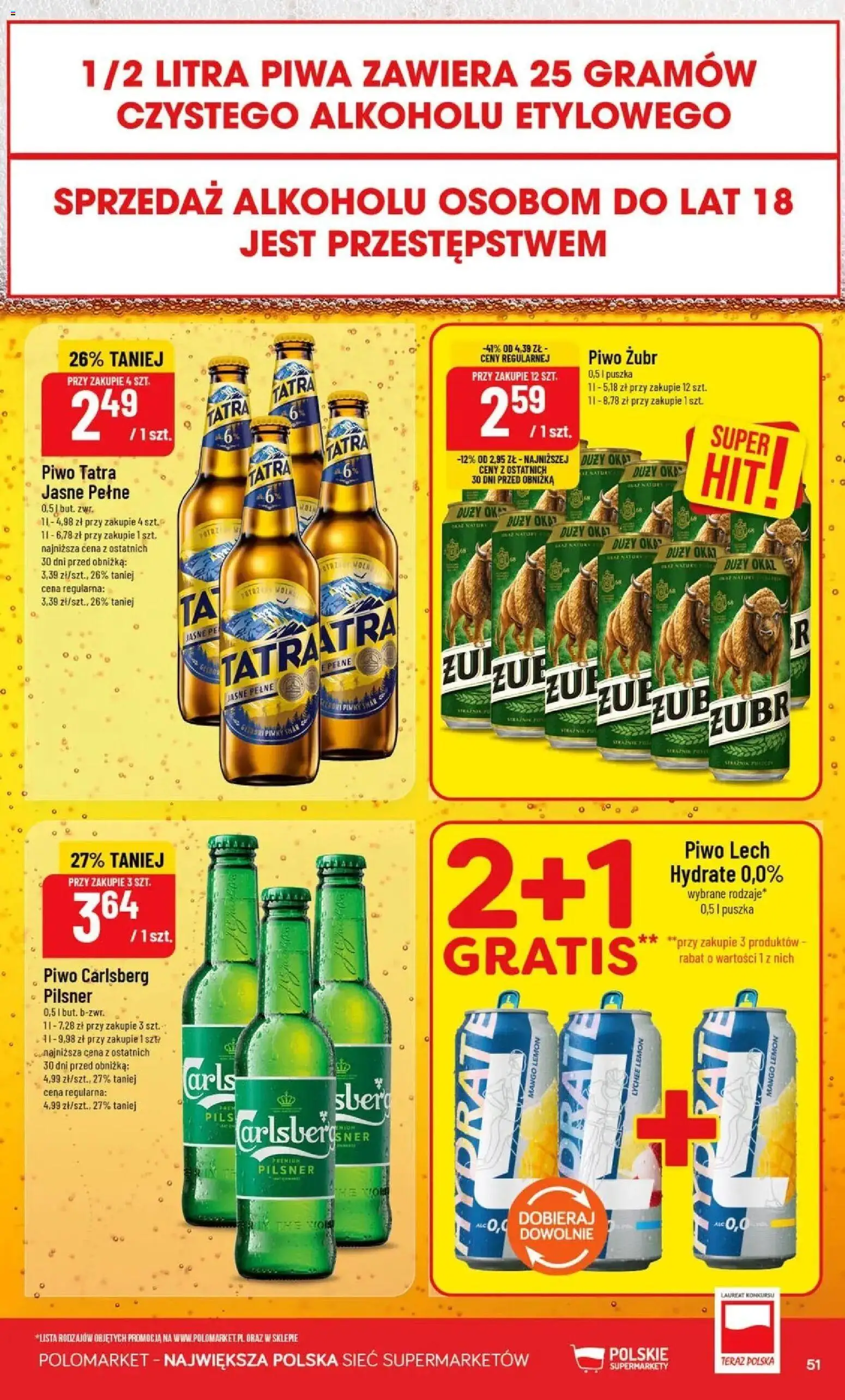 Nowa POLOmarket gazetka od jutra 19.08.2026 | Strona: 51 | Produkty: Mango, Piwo żubr, Piwo Carlsberg, Piwo