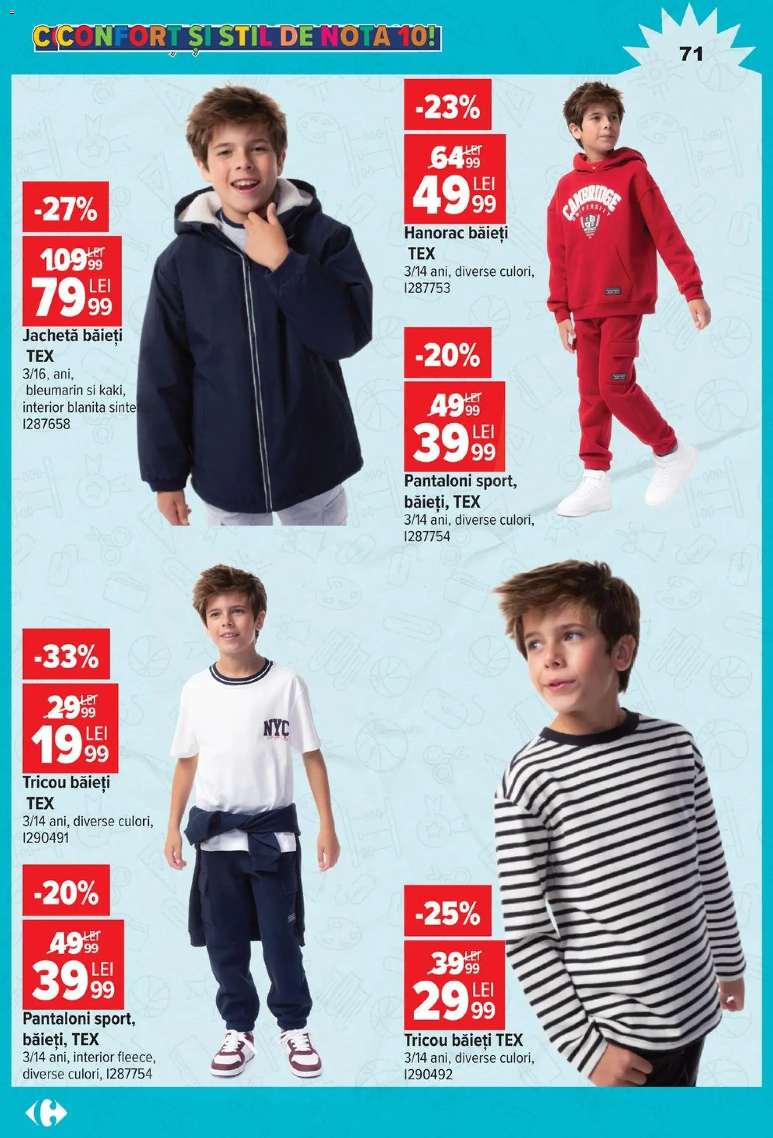 Noul catalog Carrefour – valabil de la 12.08.2026 | Pagină: 71 | Produse: Jachetă, Tricou, Pantaloni, Tex