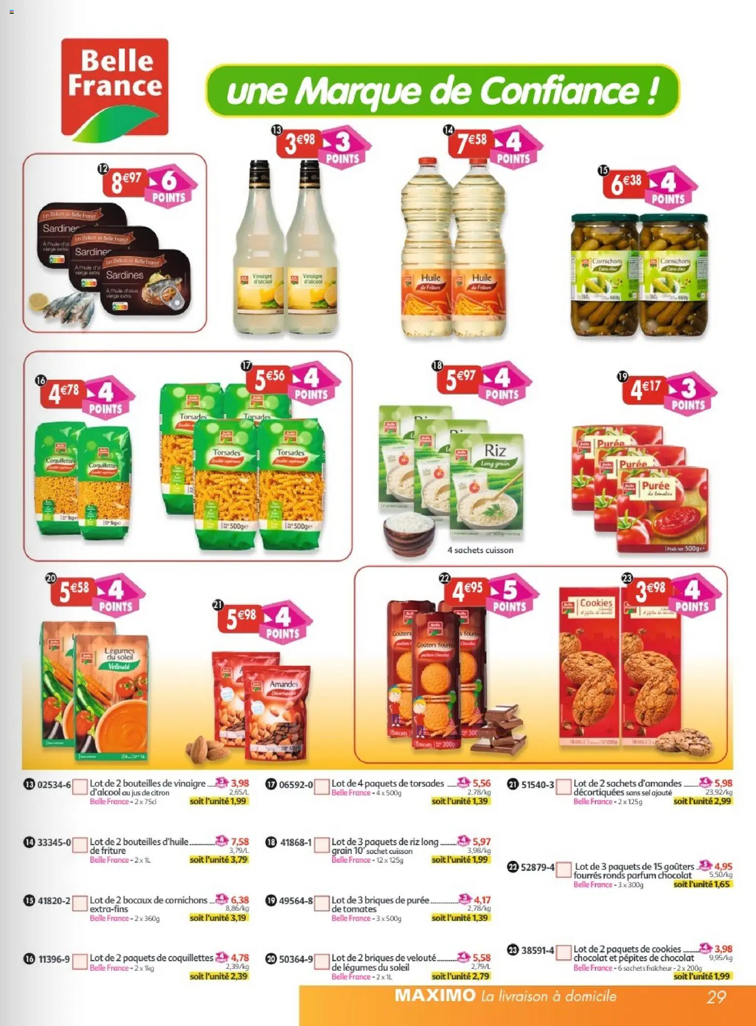 {H1} | Page: 29 | Produits: Citron, Pépites de chocolat, Jus, Coquillettes