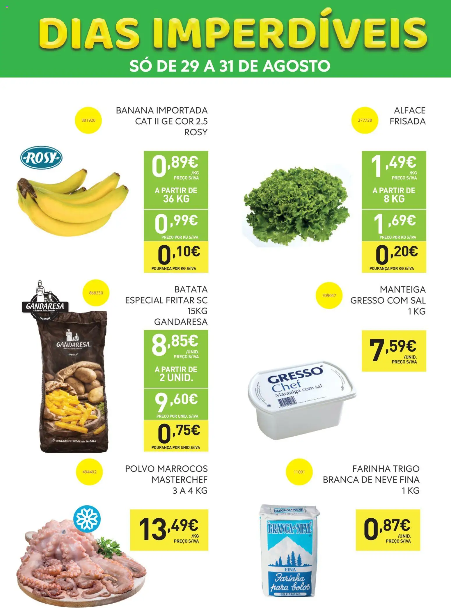 Recheio - Dias Imperdíveis │ válido de 29/08/2026 | Página: 1 | Produtos: Banana, Polvo, Manteiga, Alface