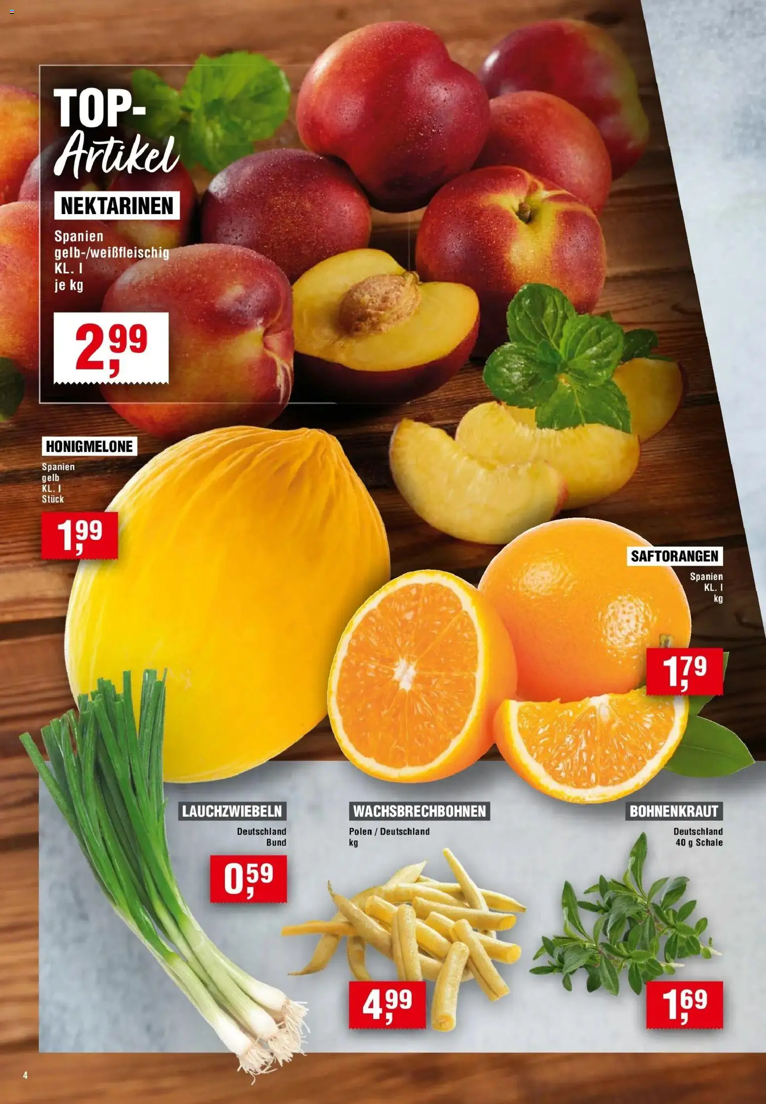 Edeka Prospekt Offenburg – gültig ab 13.08.2026 | Seite: 4 | Produkte: Top, Nektarinen, Honigmelone