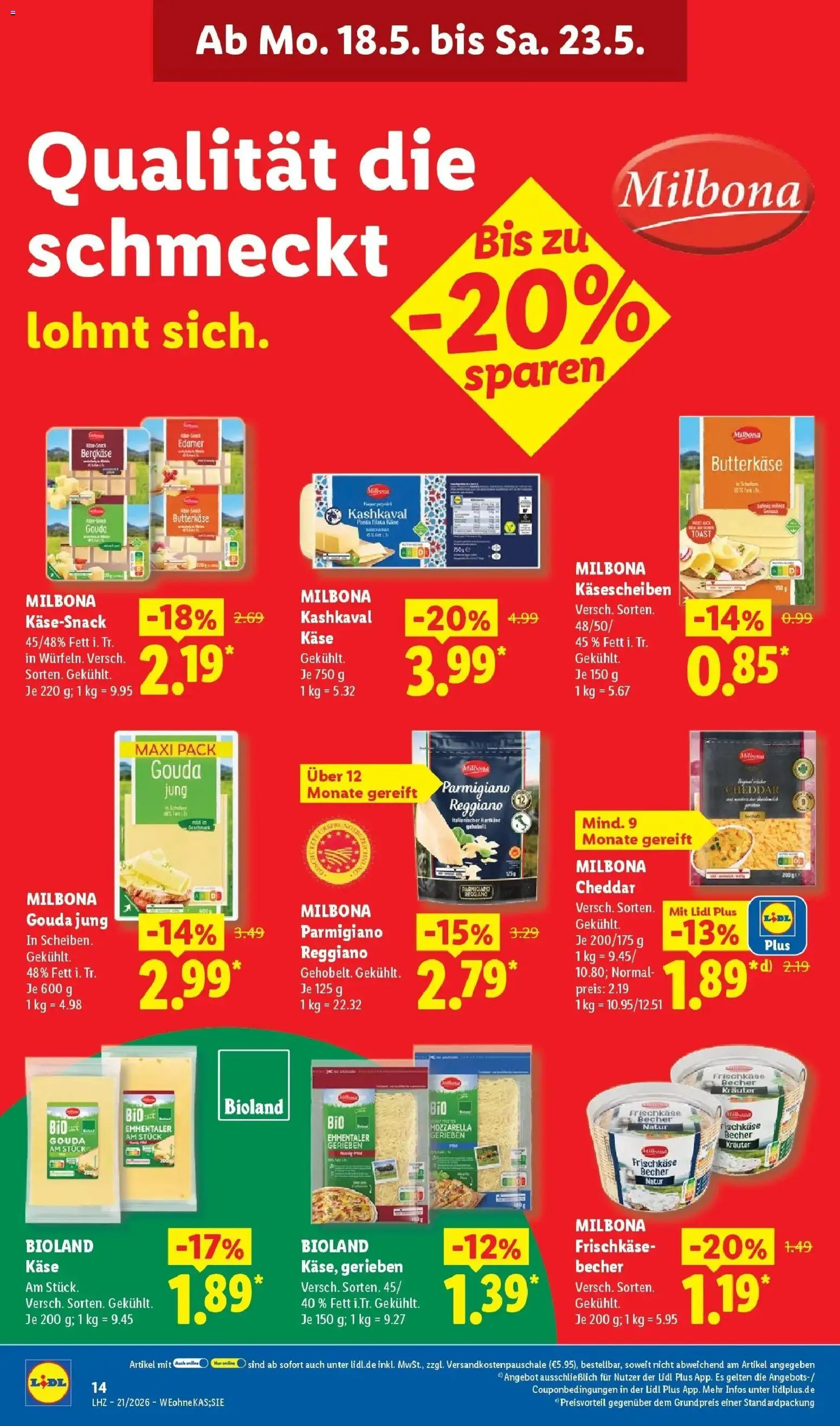 Lidl Prospekt Künzell – gültig ab 17.05.2026 | Seite: 20 | Produkte: Käse, Toast, Edamer, Frischkase