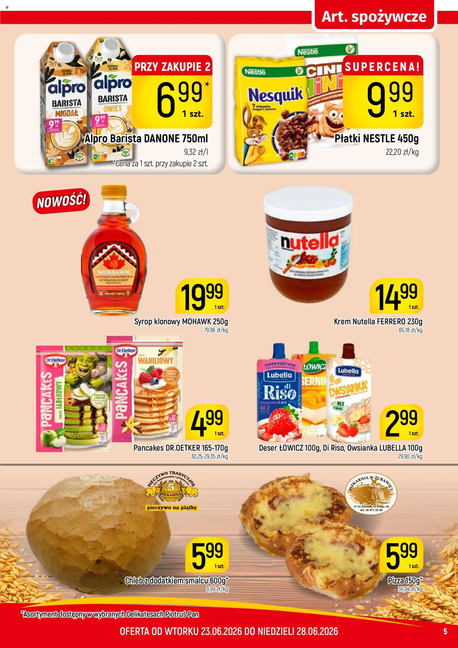 Piotruś Pan gazetka od 23.06.2026 | Strona: 5 | Produkty: Pieczywo, Syrop, Alpro, Pizza