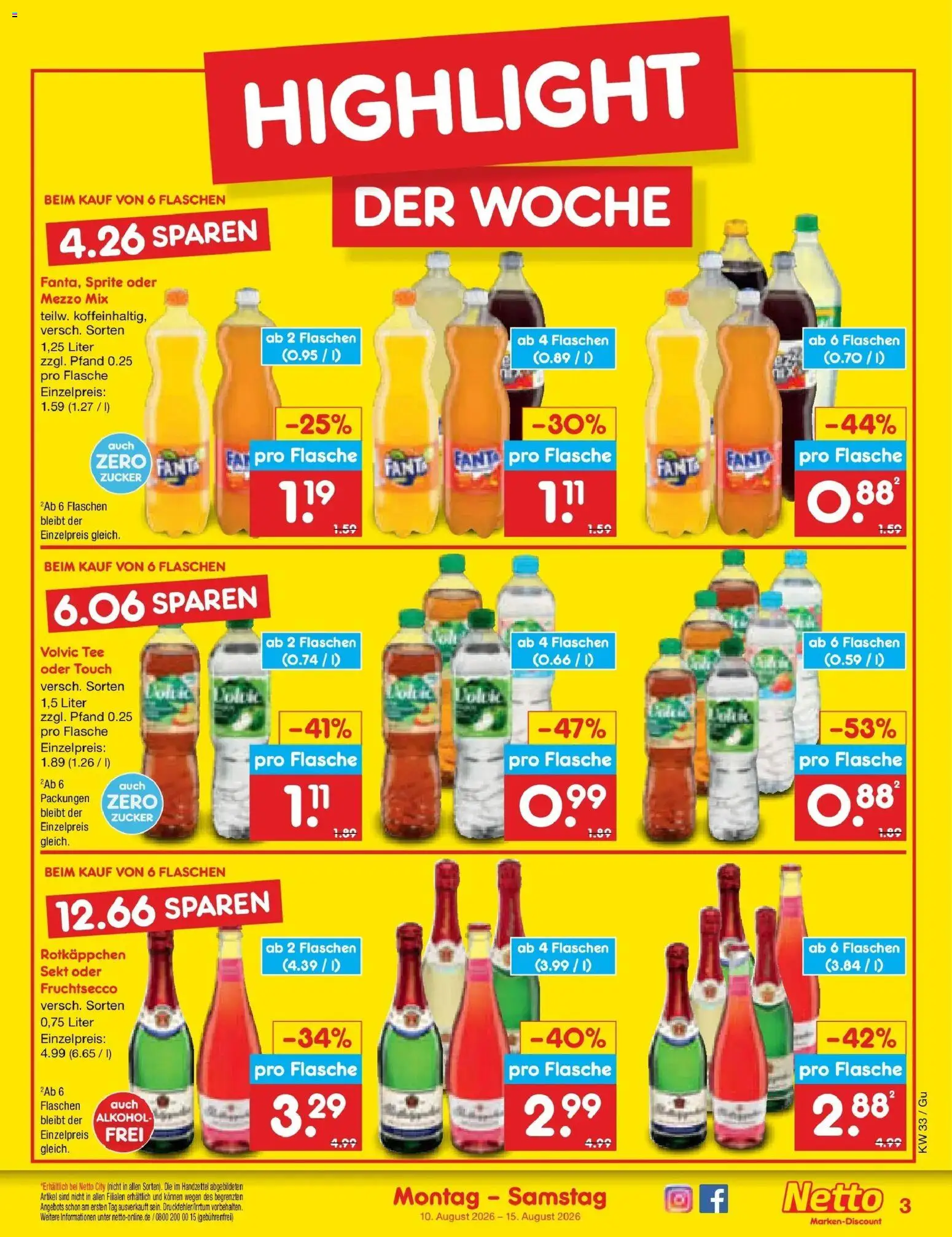 Netto Marken-Discount Prospekt Augustusburg – gültig ab 10.08.2026 | Seite: 3 | Produkte: Mezzo mix, Fanta, Fruchtsecco, Volvic