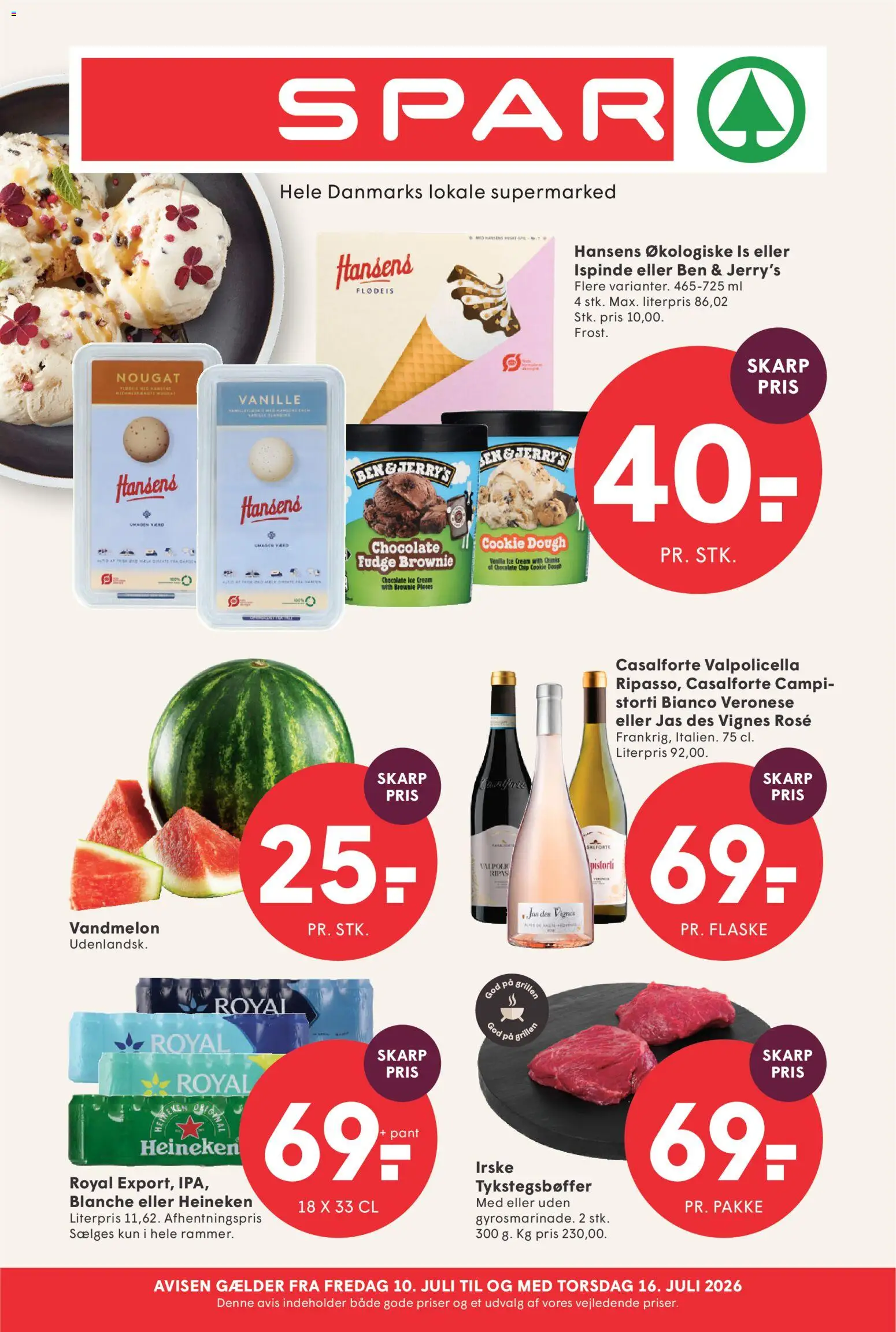 Spar tilbudsavis – gyldig fra 10/07/2026 | Side: 1 | Produkter: Flødeis, Vandmelon, Is, Nougat