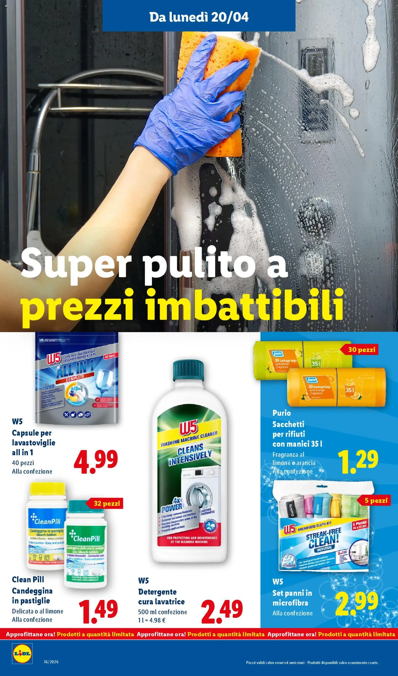 Volantino Lidl del 16.04.2026 | Pagina: 40 | Prodotti: Candeggina, Limone, Lavastoviglie, Arancia