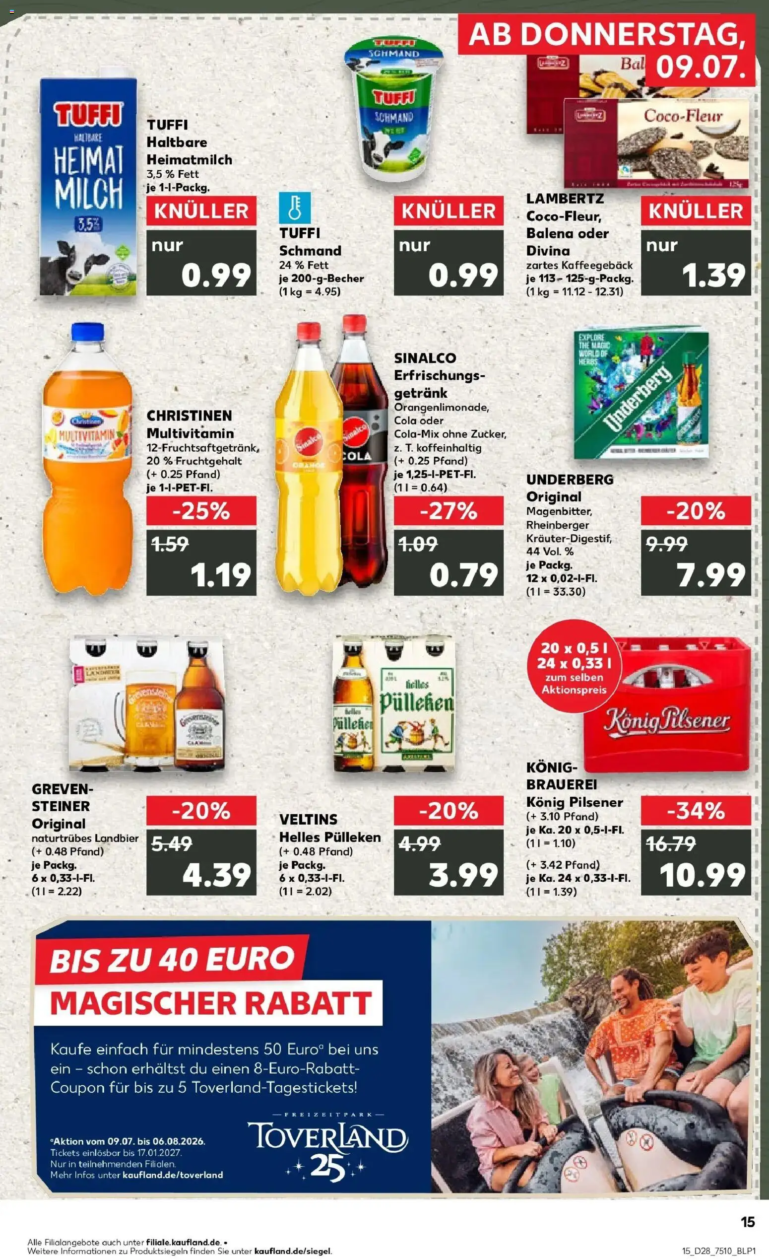 Kaufland Prospekt Rheda-Wiedenbrück – gültig ab 09.07.2026 | Seite: 15 | Produkte: Konig pilsener, Milch, Milch 3,5%, Underberg